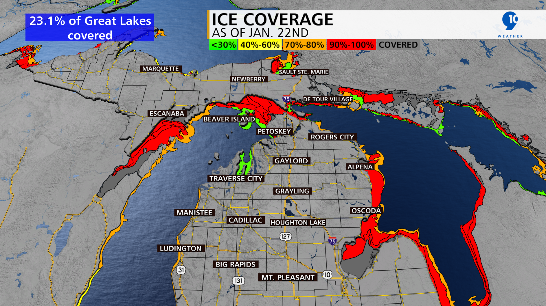 Ice Coverage N. MI 1-23-25