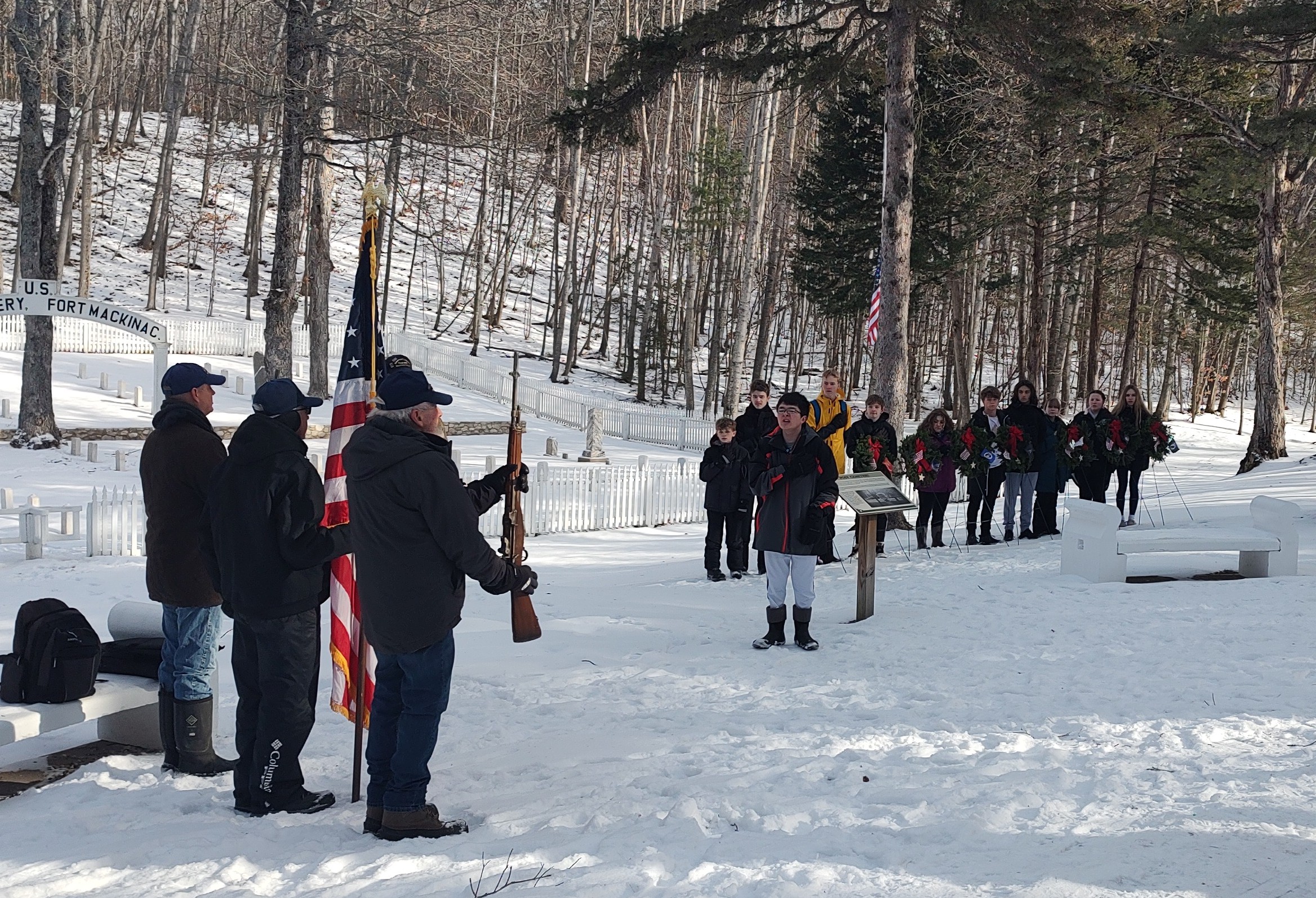 Wreaths Across America Ceremony, today at Mackinac Island Post Cemetery. 