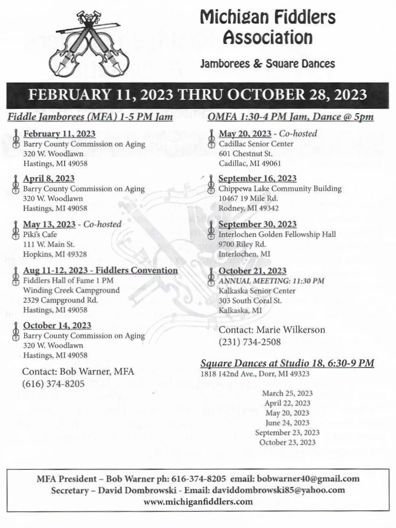 Michigan Fiddlers Association Schedule