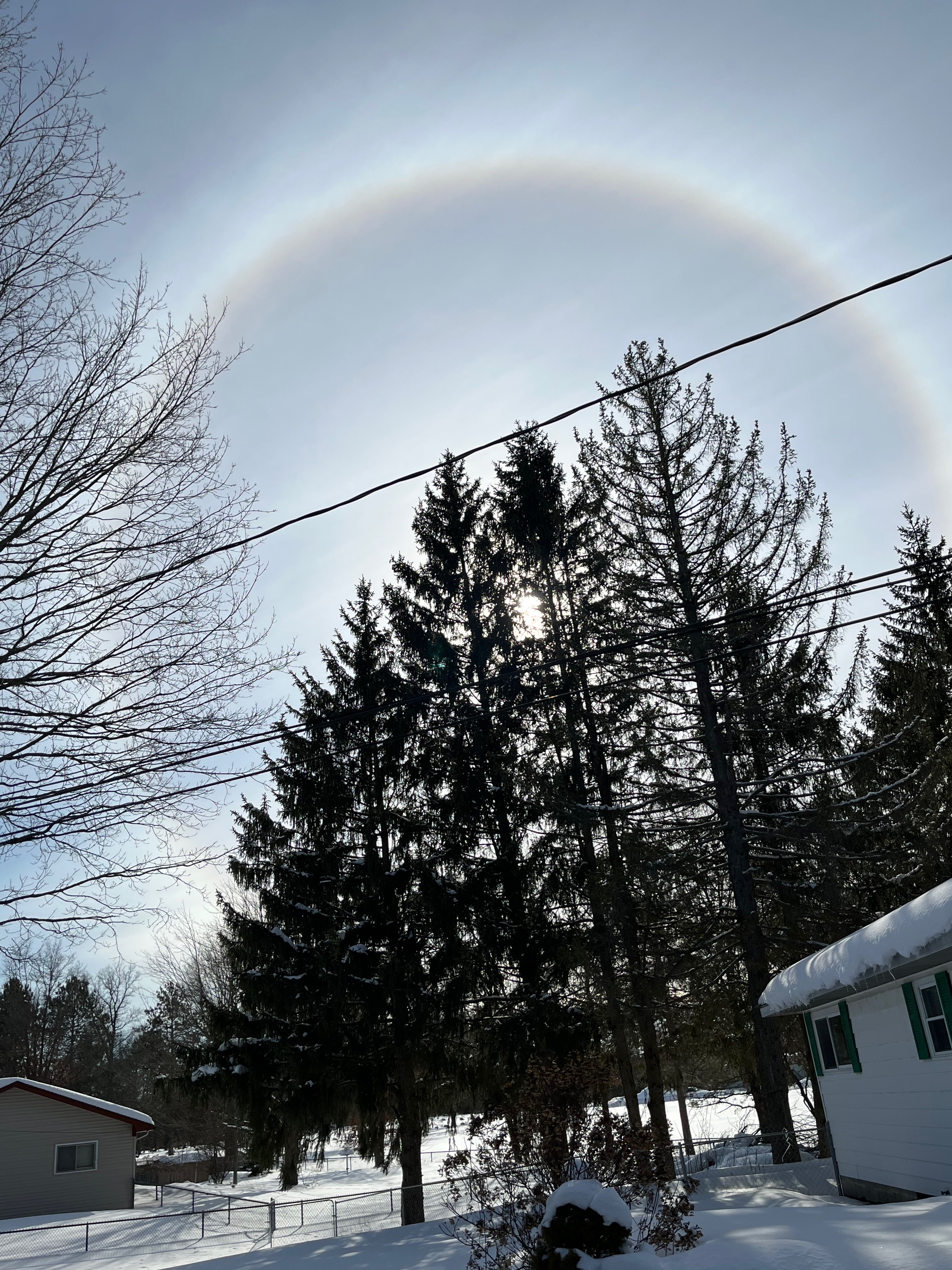 While on a walk on Feb. 21, I glanced up to see if there were any clouds rolling in and saw this halo around the sun.