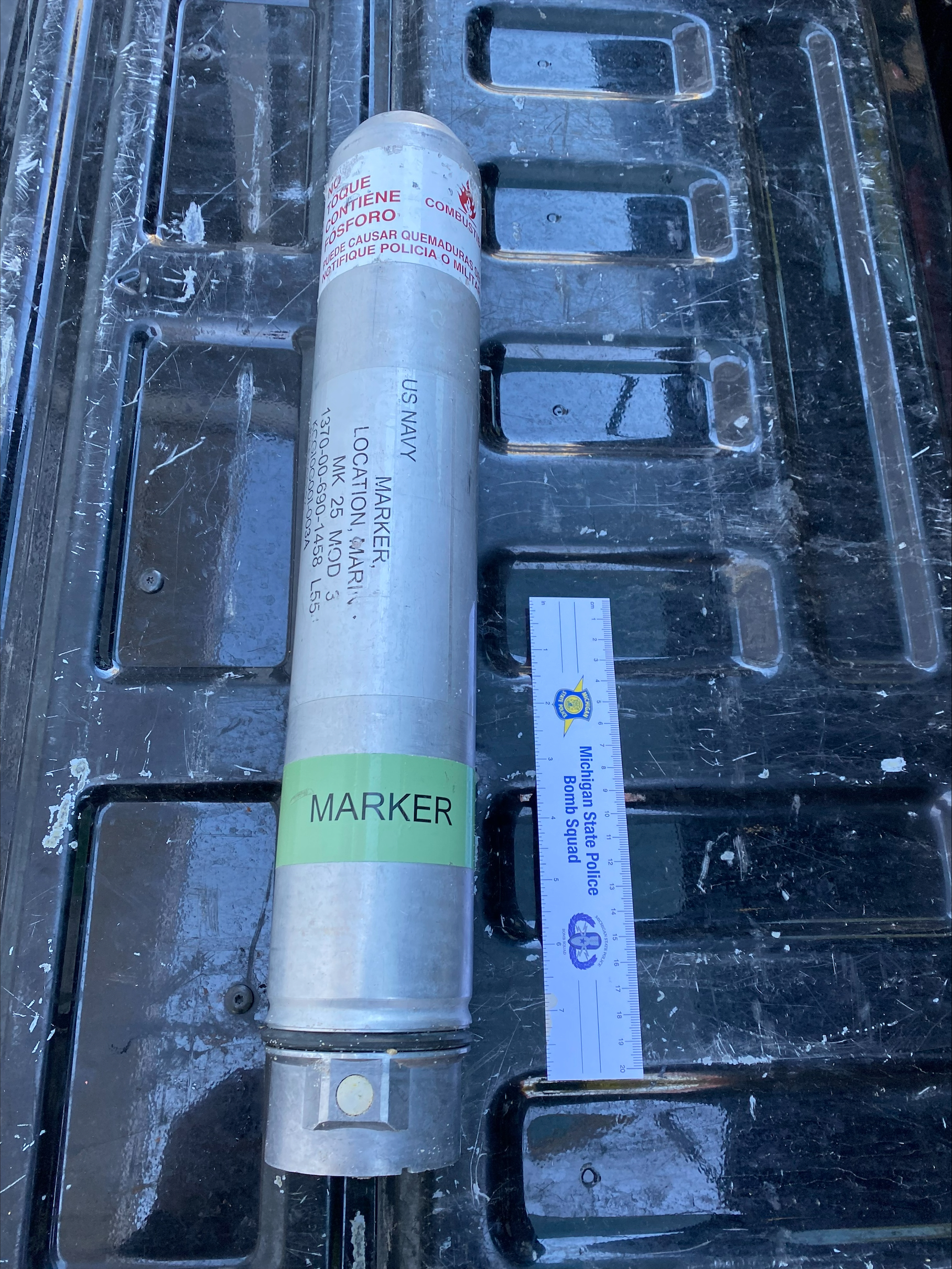 Mark-25 Marine Marker military flare (MSP Bomb Squad)