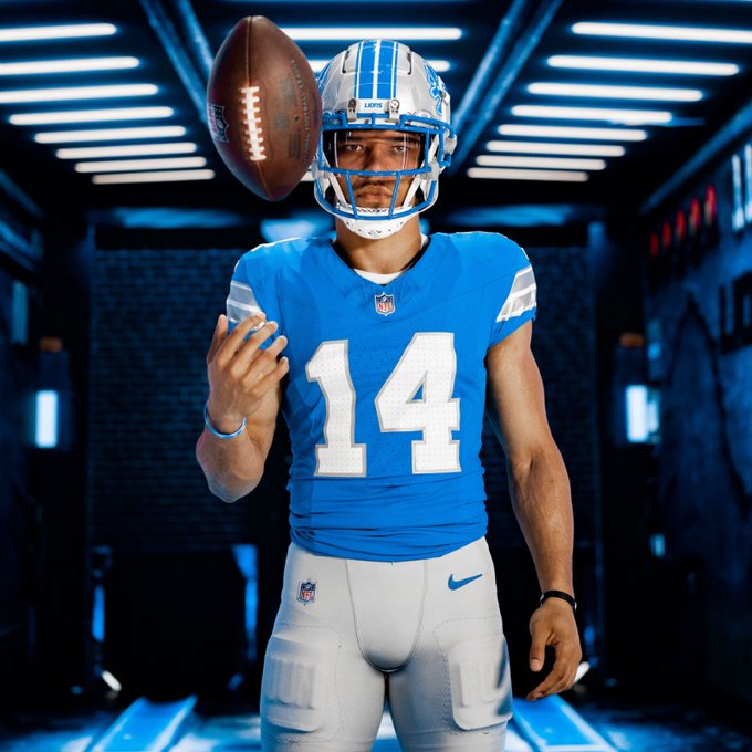 (Courtesy of Detroit Lions on X) Amon-Ra St. Brown in home uniform