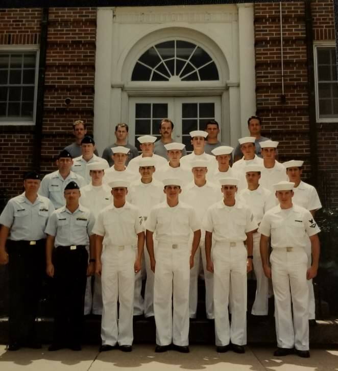 MacIntyre poses alongside his U.S. Navy Swimmer School classmates.