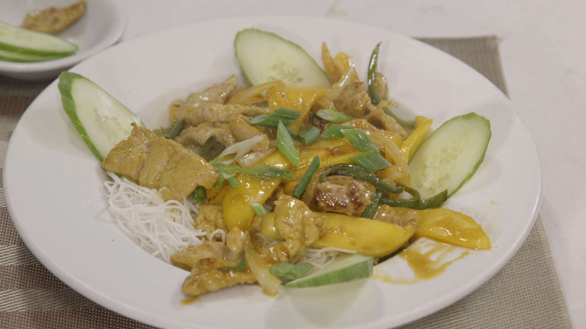 Spicy Mango Pork With Rice Noodles