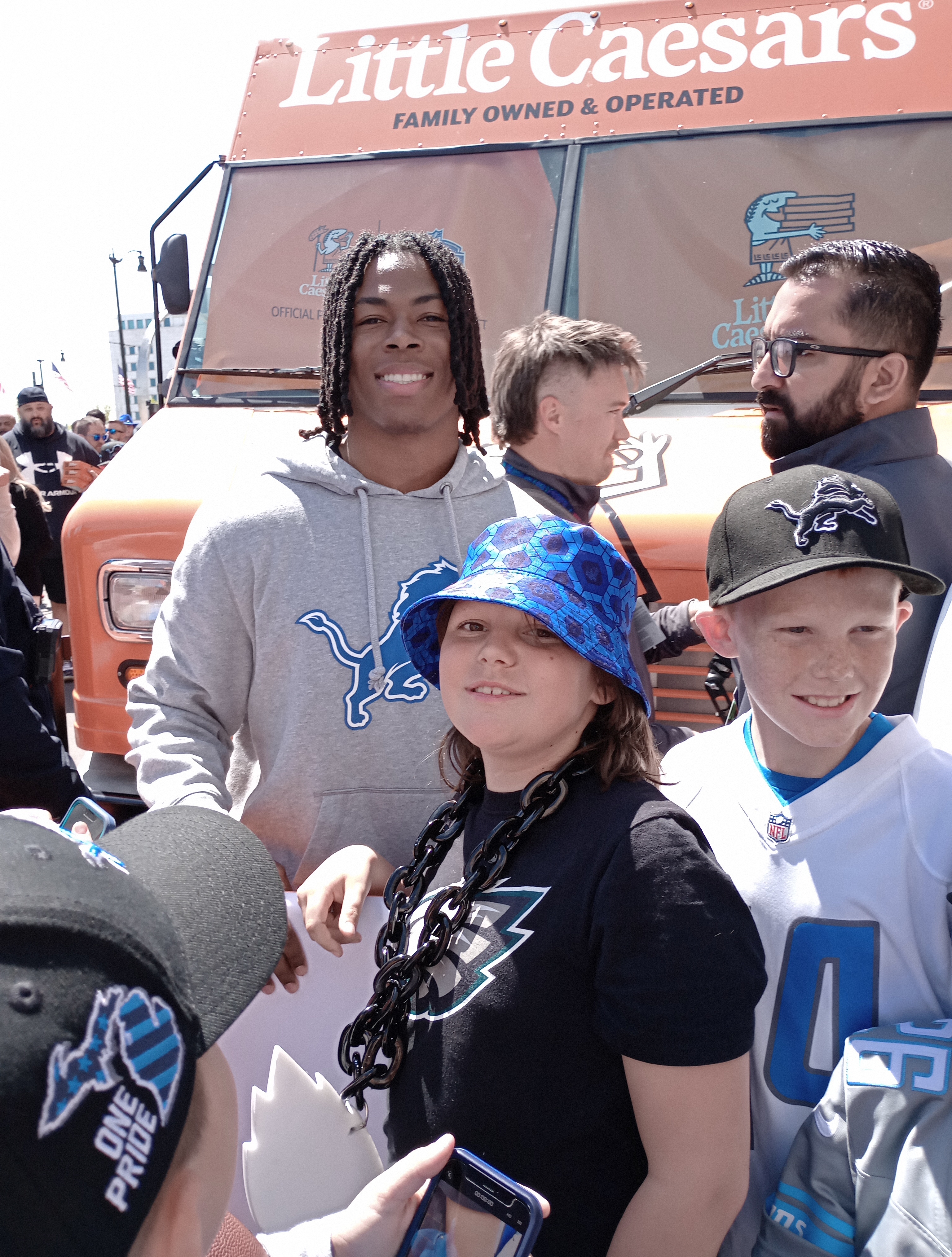Took my son to the draft to celebrate his 10th birthday. He got a picture with Gibbs and many other Lions players!! 