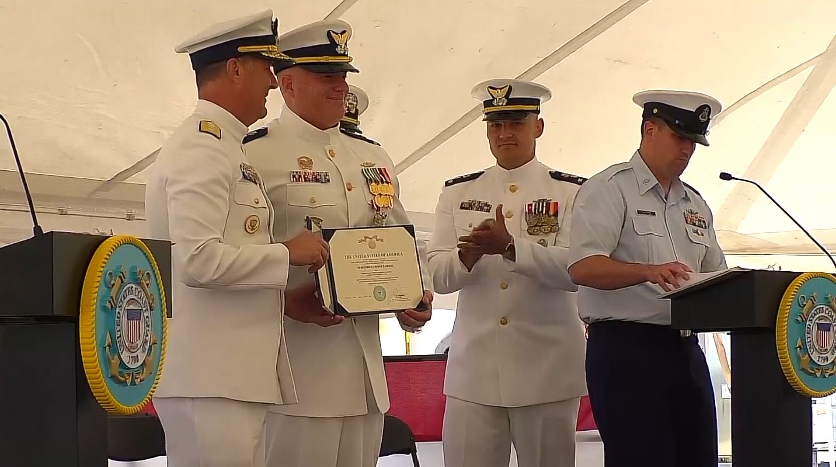 Commander of the U.S. Coast Guard cutter Buckthorn retires with change of command ceremony