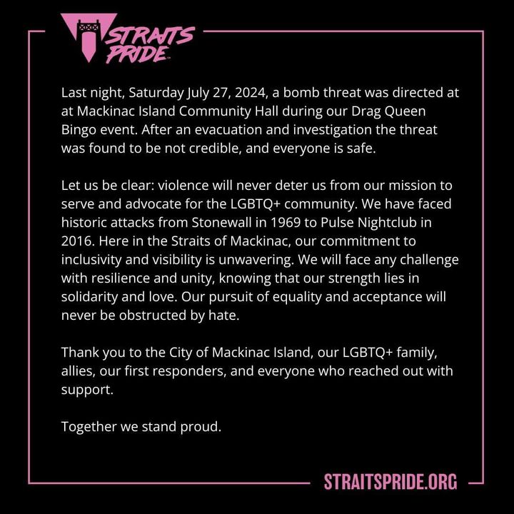 Straits Pride bomb scare statement