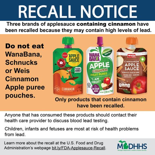 Michigan Department of Health and Human Services recalls 3 brands of