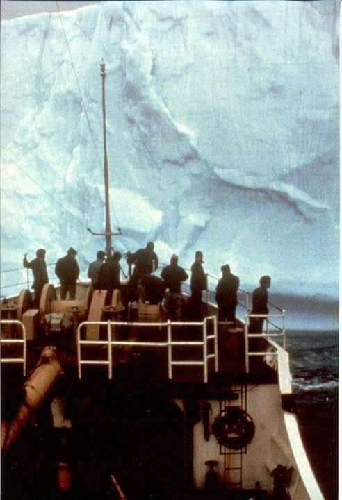 MacIntyre's ship nears an ice berg during his deployment in 1977.