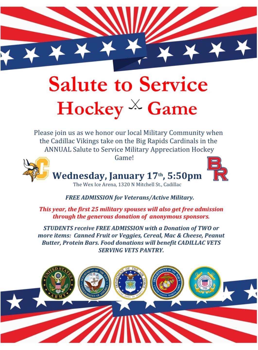 Veterans get in free at Cadillac ‘Salute to Service’ hockey game