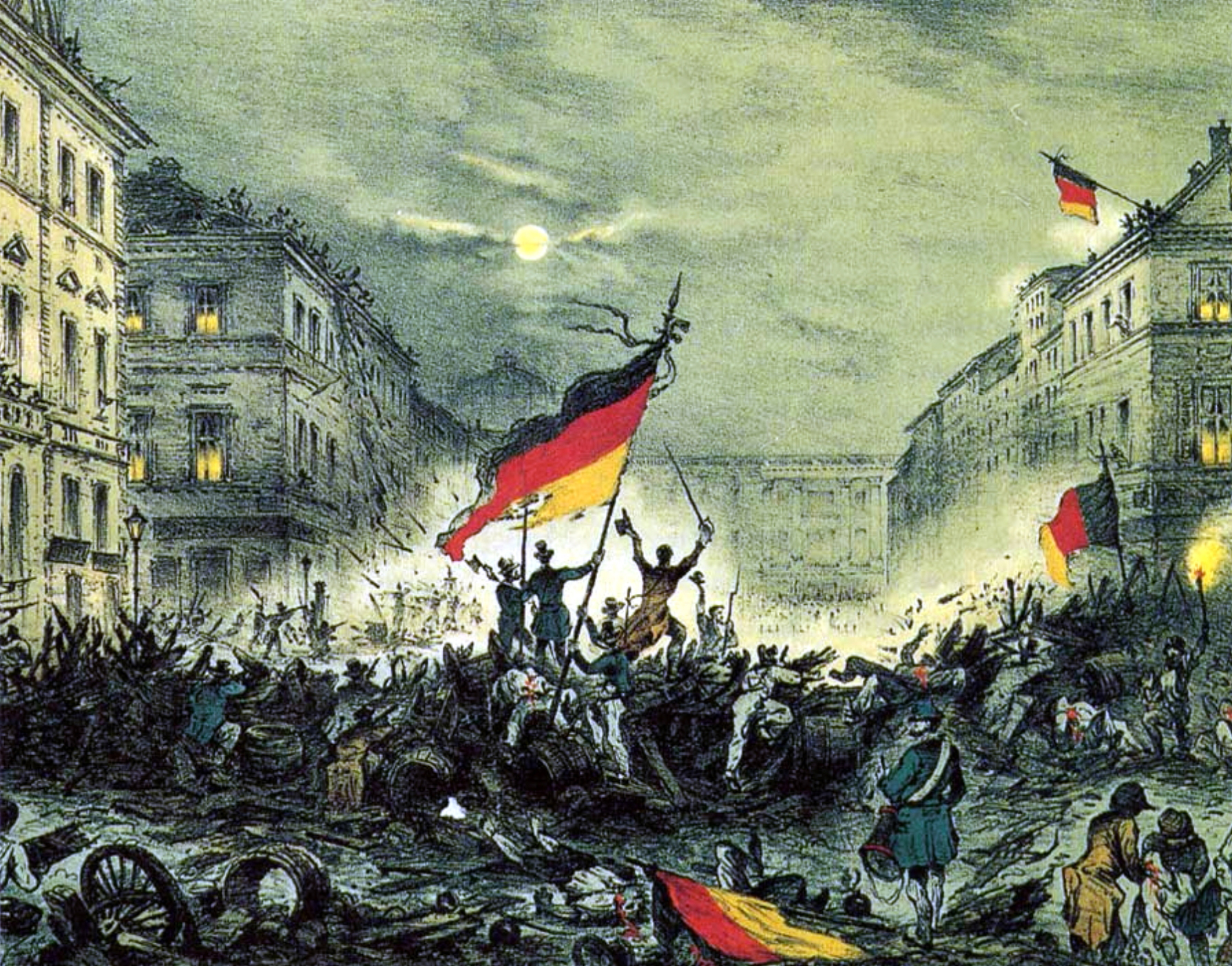 Revolución de marzo (Märzrevolution, 1848) en Berlín. Litografía de autor desconocido.
