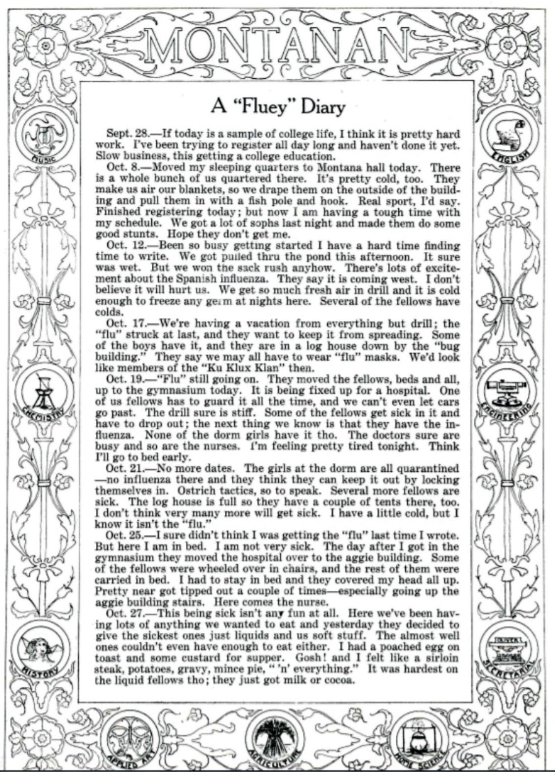 “A Fluey Diary“, The Montanan, 1920, vol. 13.