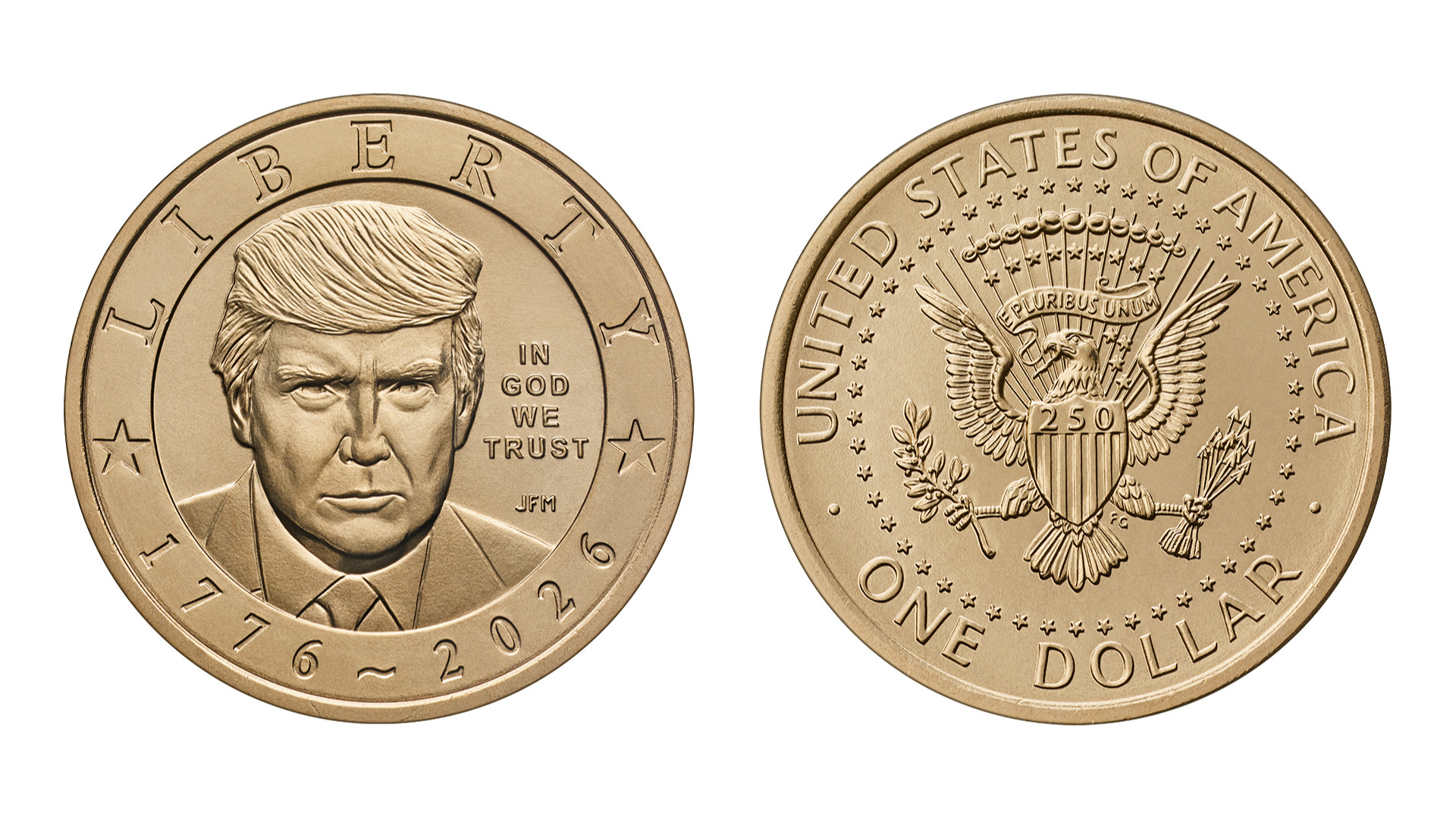 US Mint produces a $1 coin bearing Trump's face to help celebrate