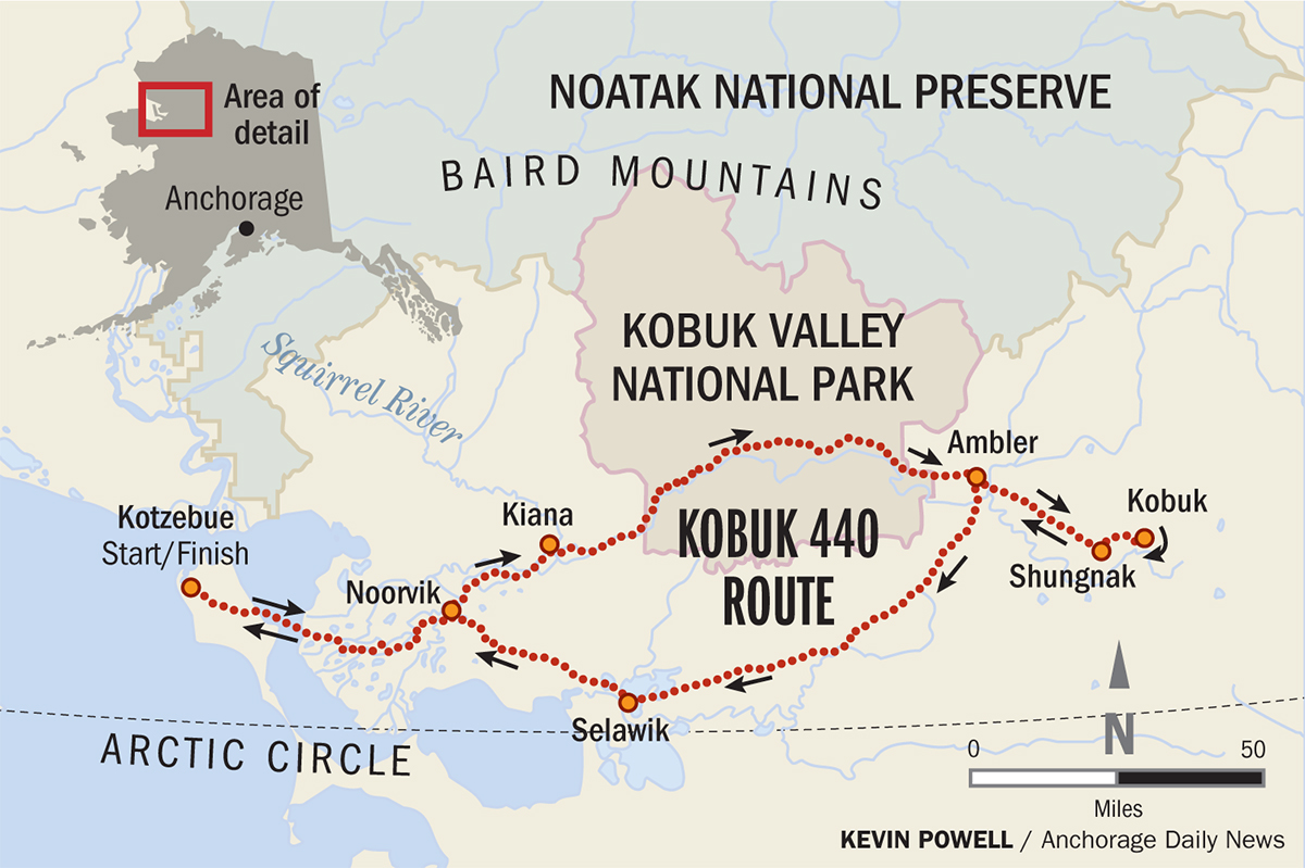 A dozen mushers brave wind, snow and whiteout conditions as the Kobuk 440  kicks off