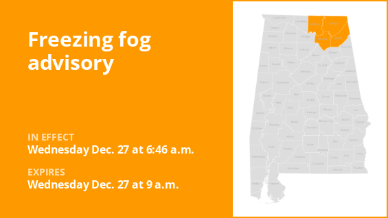 Freezing fog warning for north Alabama Wednesday morning