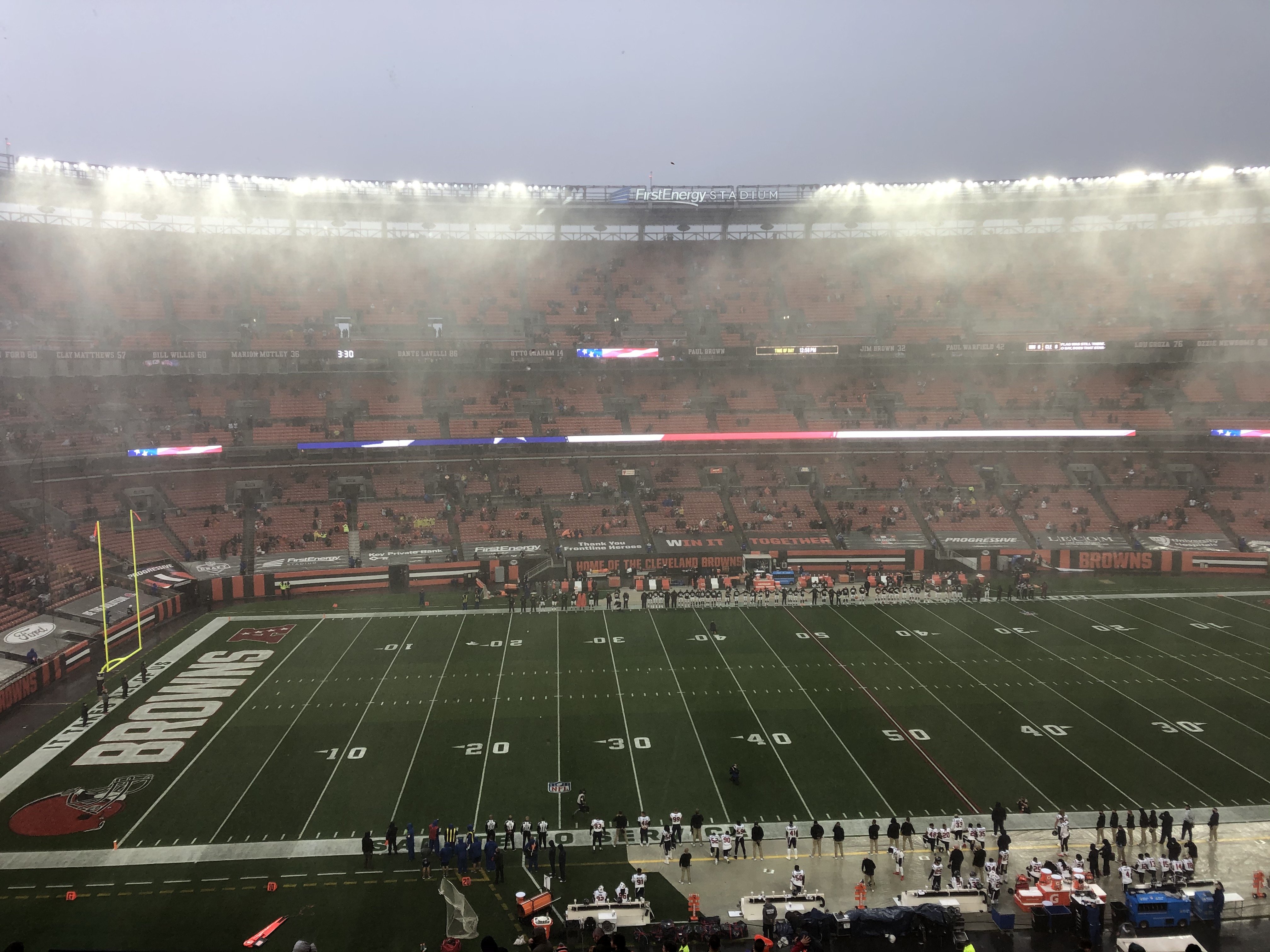 Browns vs. Texans game in weather delay due to high winds and hail