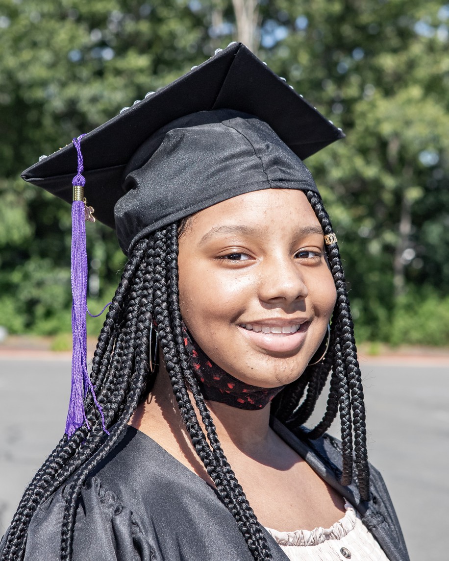 Nylasia Powell poses for a photo at the Veritas Prep Charter School 8th grade 2020 DRIVE-In Graduation held in the parking lot of the Eastfield Mall. (Danny Nason Photo)