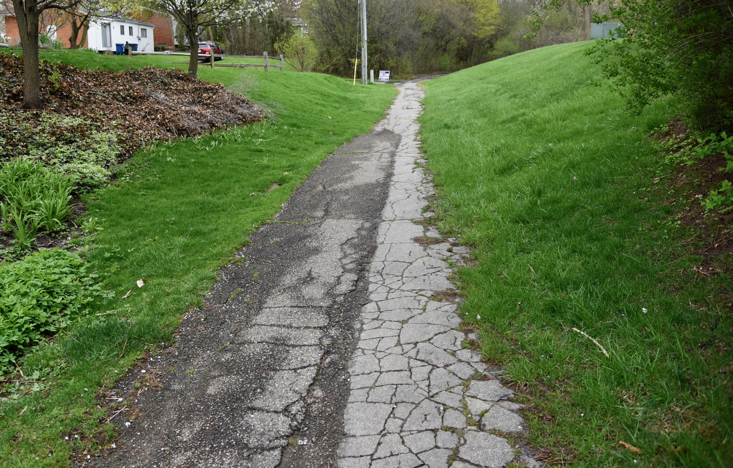 RunnymedePauline asphalt path in Ann Arbor crumbling, muddy and