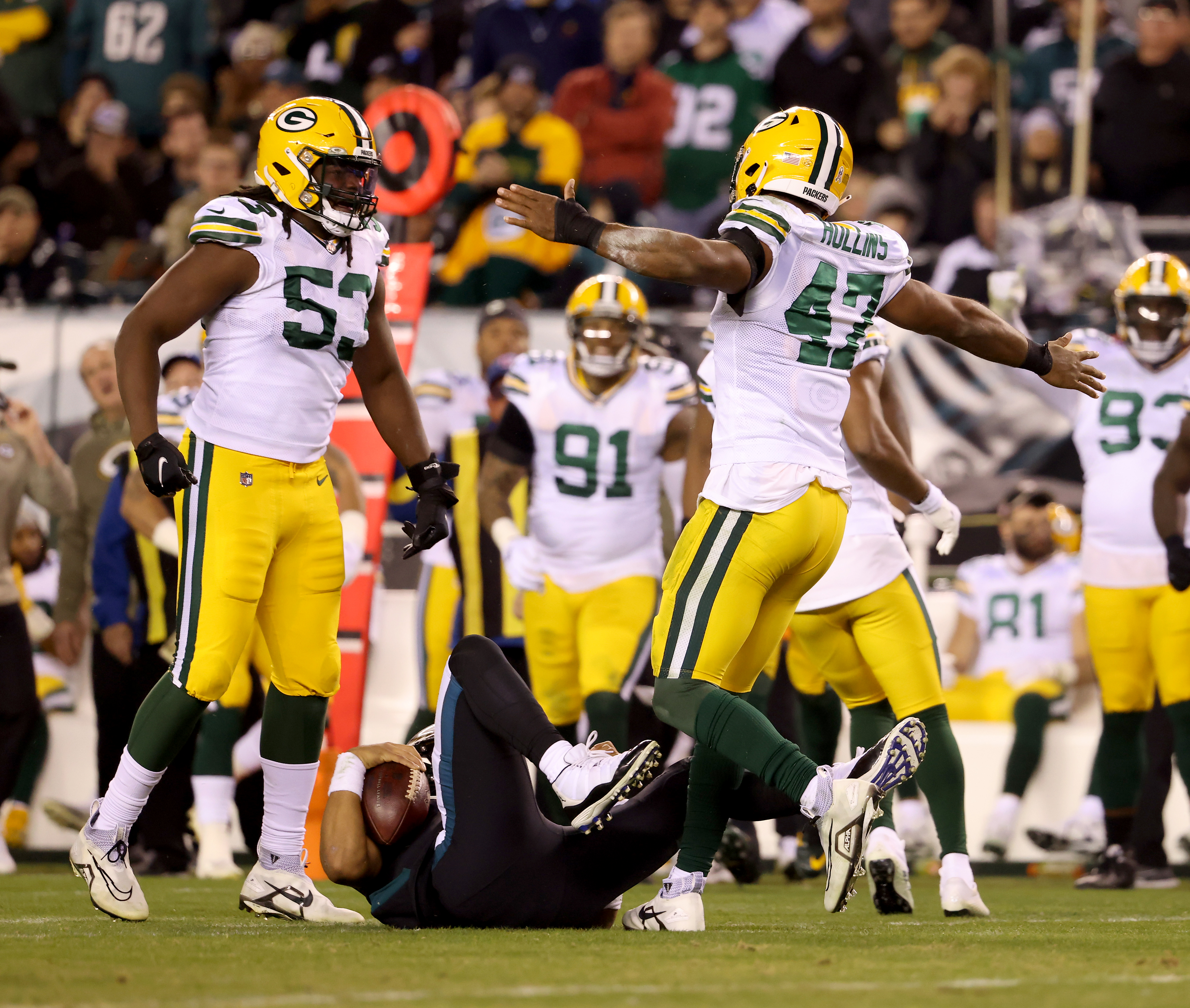 Philadelphia Eagles defensive end Brandon Graham (55) reacts during the NFL  football game against the Green Bay Packers, Sunday, Nov. 27, 2022, in  Philadelphia. (AP Photo/Chris Szagola Stock Photo - Alamy