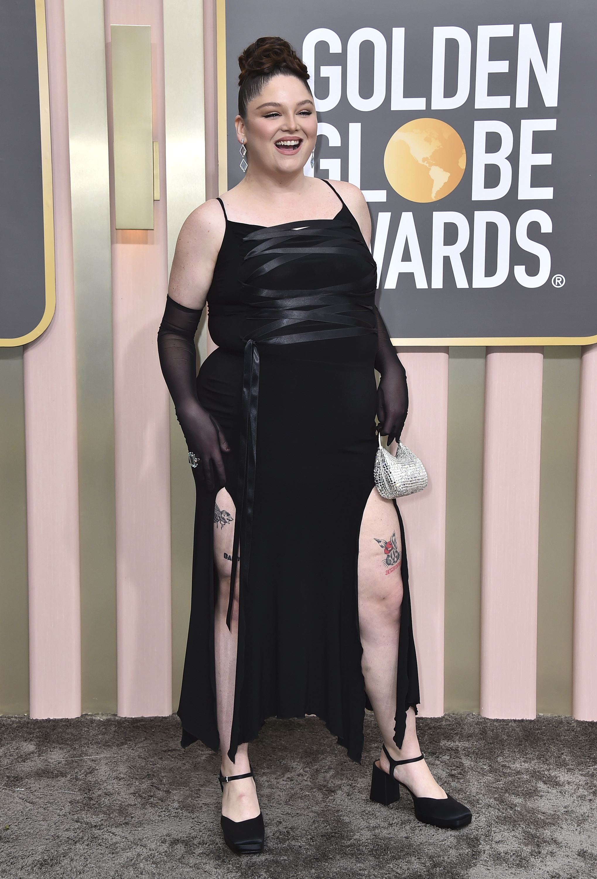 Megan Stalter arrives at the 80th annual Golden Globe Awards at the Beverly Hilton Hotel on Tuesday, Jan. 10, 2023, in Beverly Hills, Calif. (Photo by Jordan Strauss/Invision/AP)