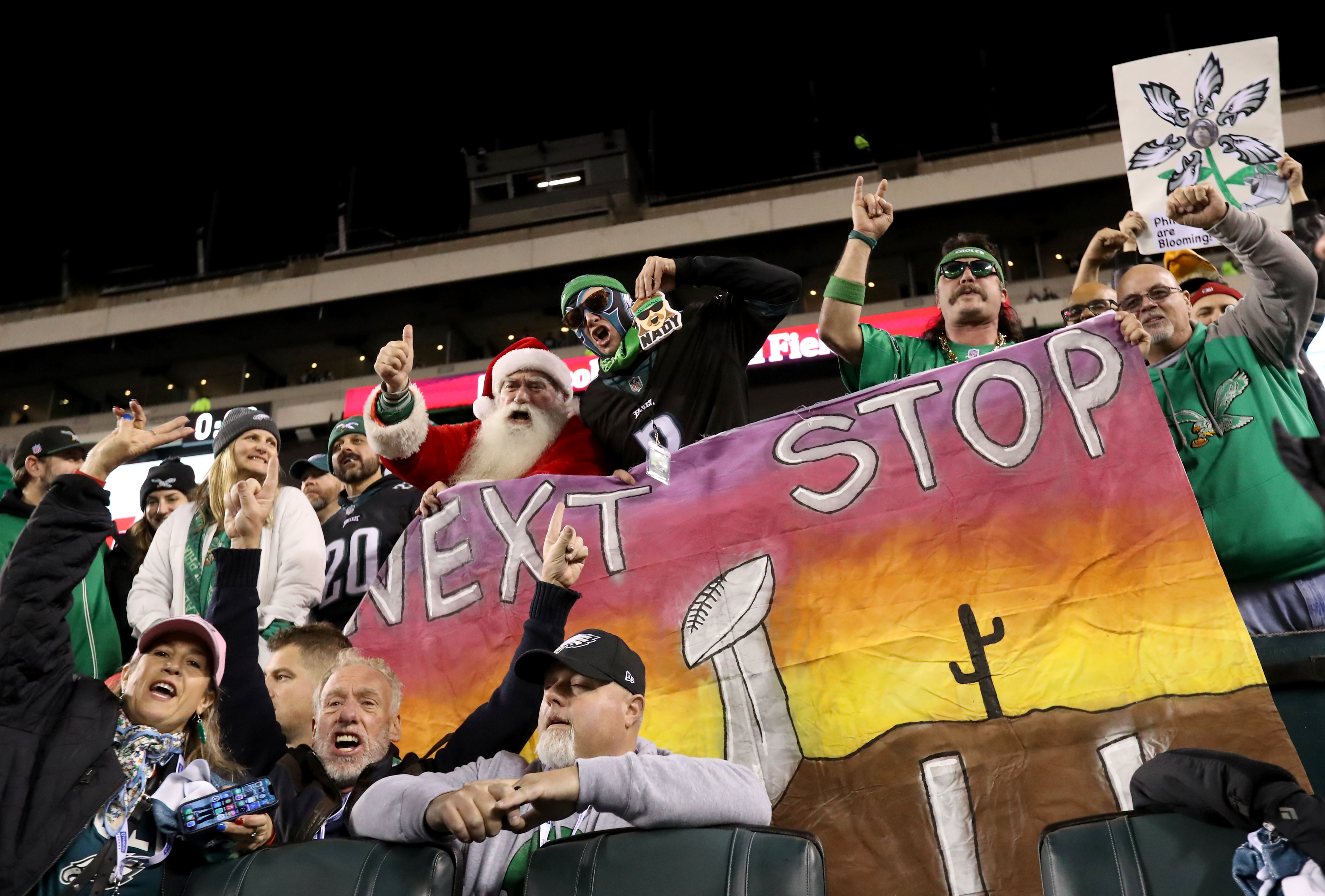 Philadelphia, United States. 28th Jan, 2023. Philadelphia Eagles fans cheer  for their team in the NFC Championship Game against the San Francisco 49ers  at Lincoln Financial Field in Philadelphia, Pennsylvania on Sunday