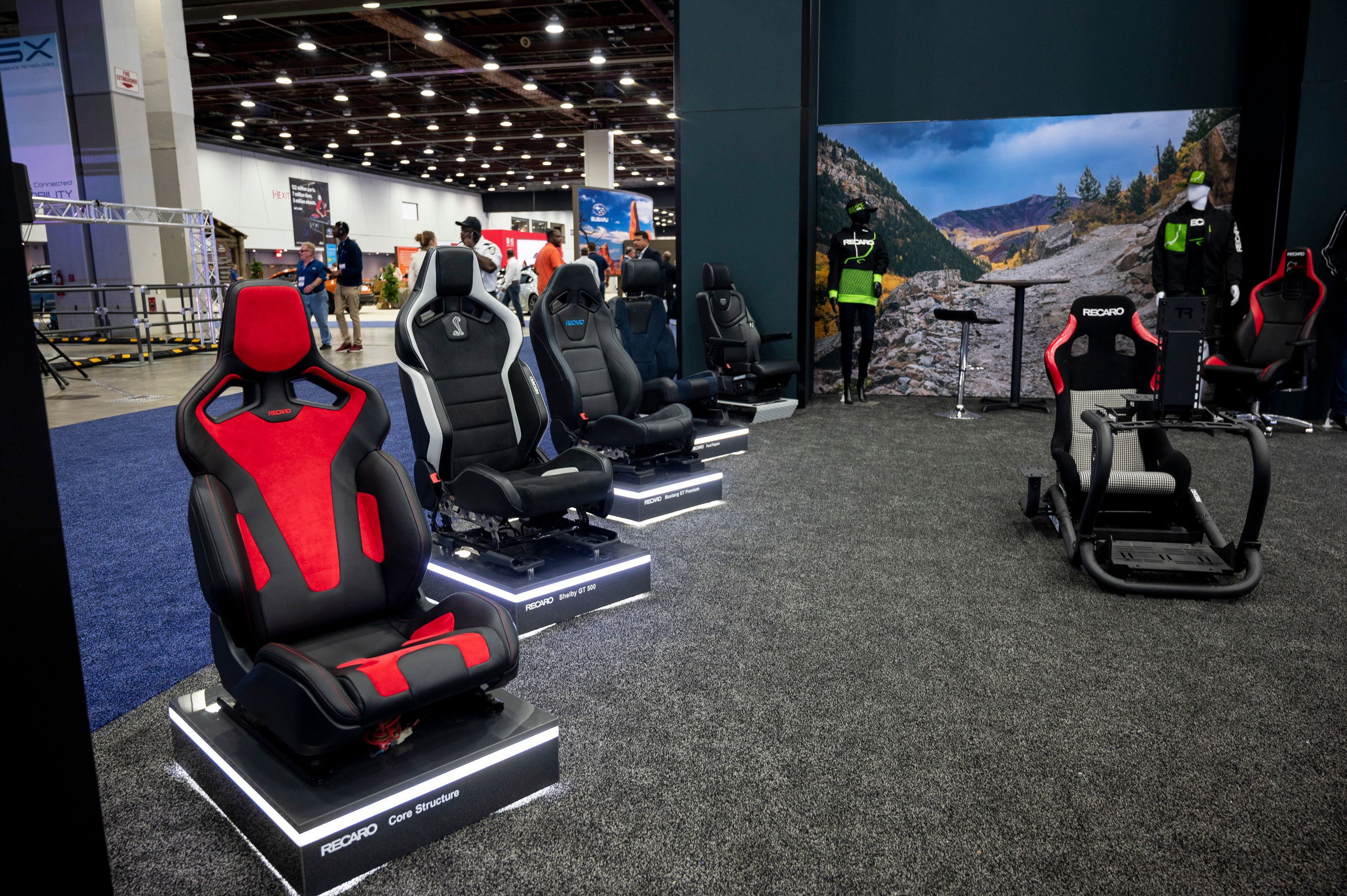 Recaro seats on display during the 2022 North American International Auto Show at Huntington Place in Detroit on Wednesday, Sept. 14 2022.
