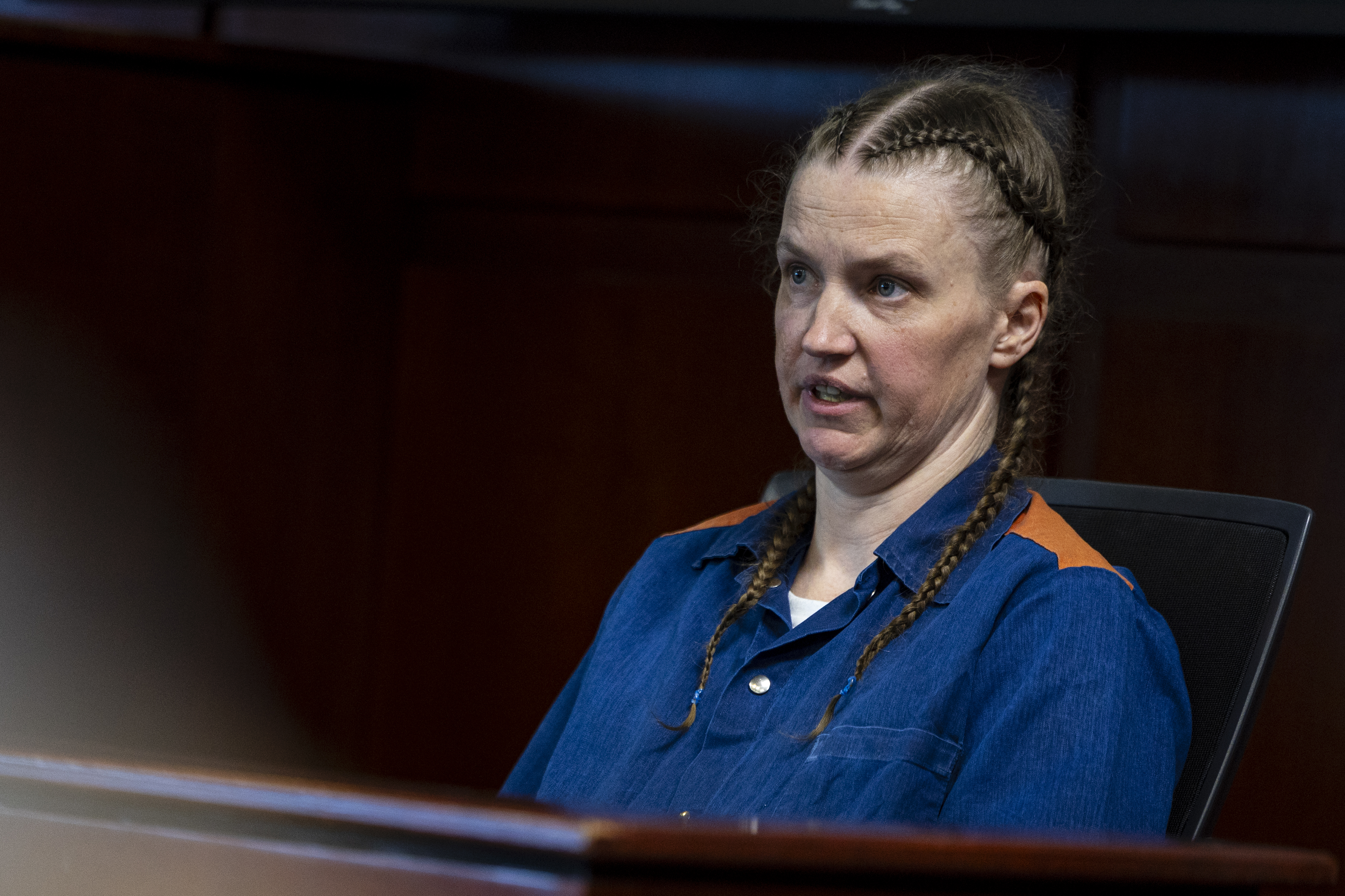 Shanda Vander Ark, the mother convicted of torturing her 15-year-old son to death, testifies in court for a Ginther hearing seeking a new trial at Muskegon County Circuit Court in Muskegon, Mich. on Friday, March 20, 2026. Vander Ark’s defense claims she was in a “catatonic state” throughout her trial that featured disturbing testimony of how she inflicted cruel punishments on her son, Timothy Ferguson, leading to the boy’s death. She is currently serving life in prison without parole.