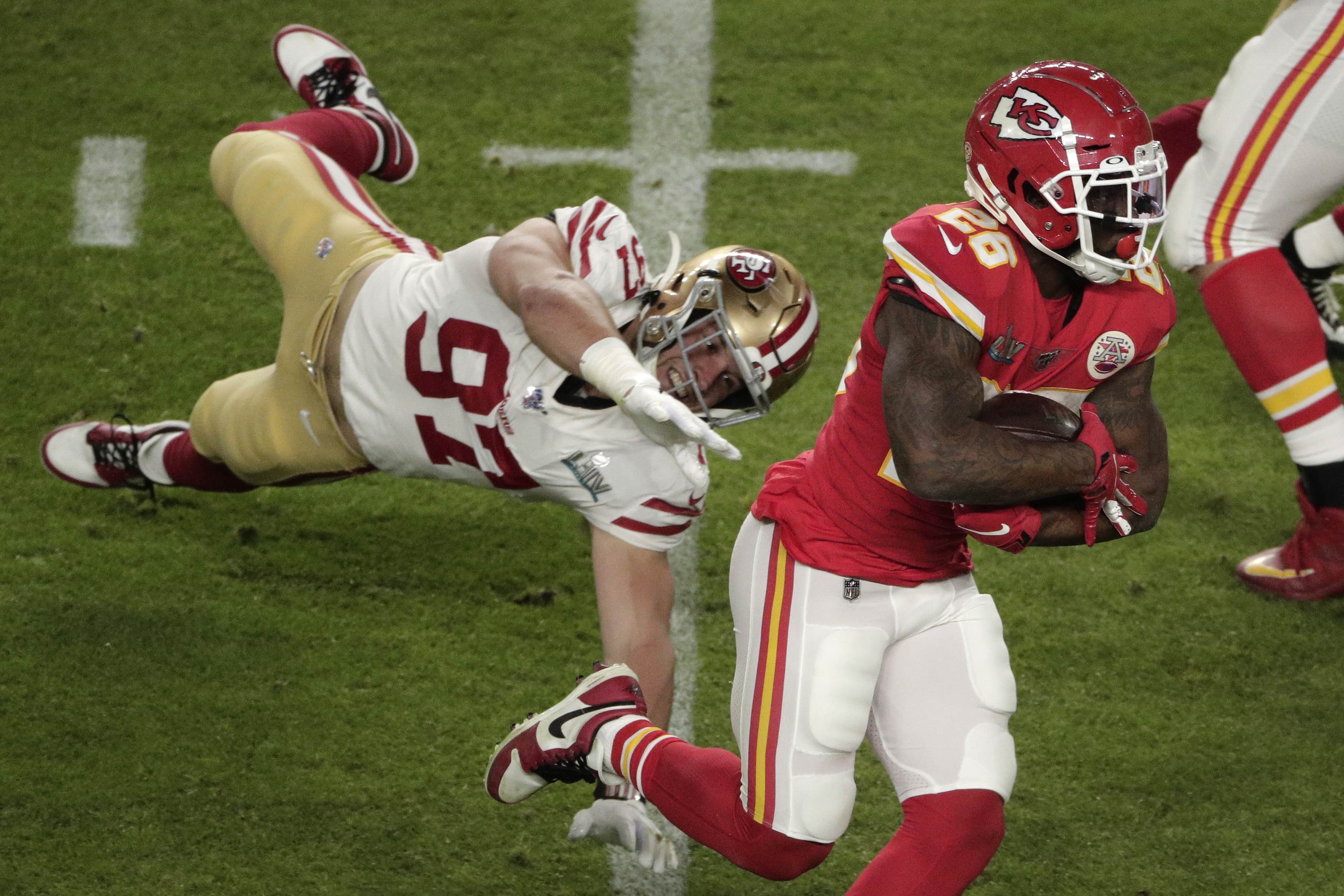 Kansas City Chiefs' Khalen Saunders (99) reacts after the NFL Super Bowl 54  football game against the San Francisco 49ers Sunday, Feb. 2, 2020, in  Miami Gardens, Fla. The Kansas City Chiefs