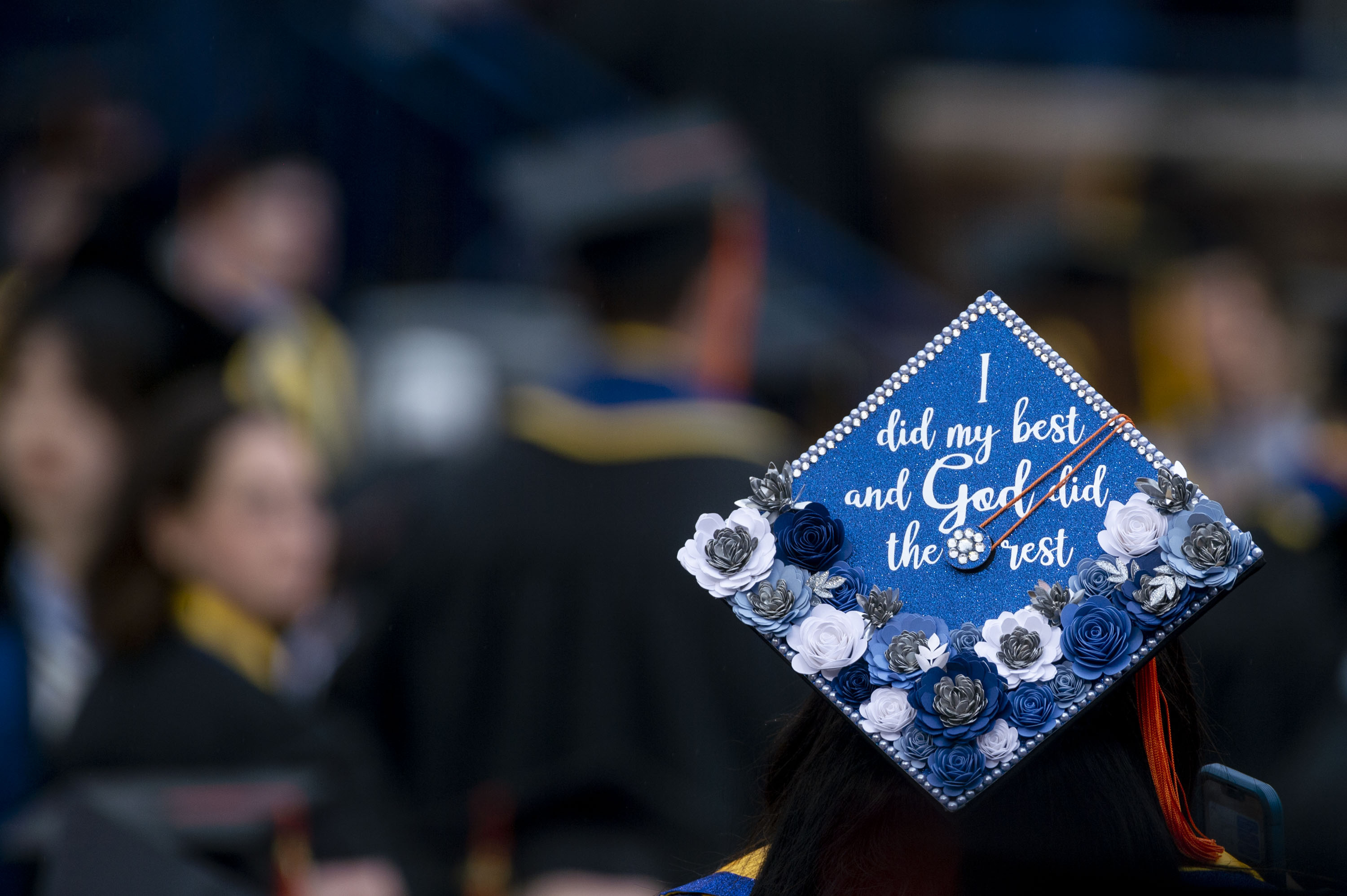 50 decorated caps from University of Michigan Spring Commencement