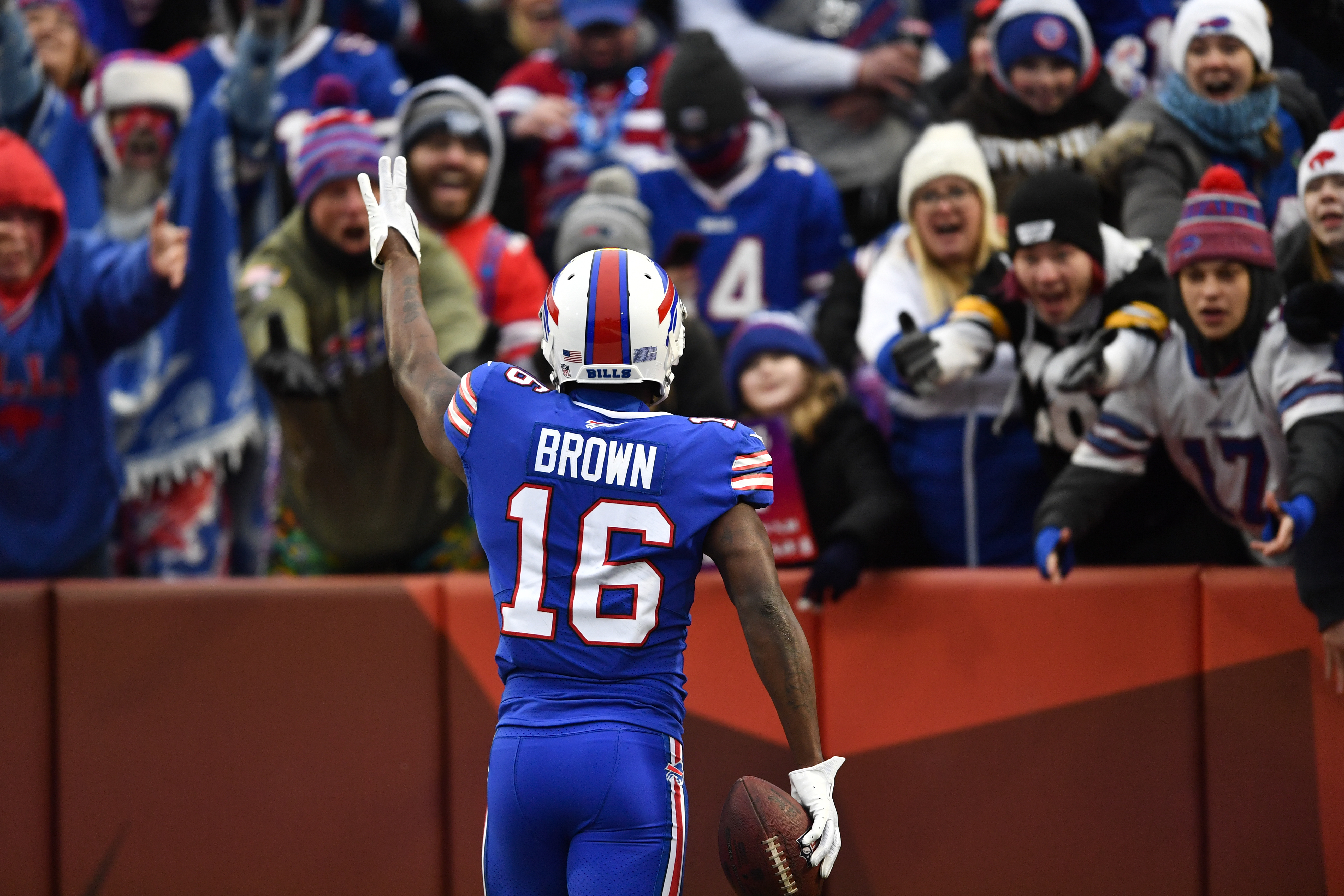 John Brown hands TD ball to Bills trainer who gave Damar Hamlin CPR