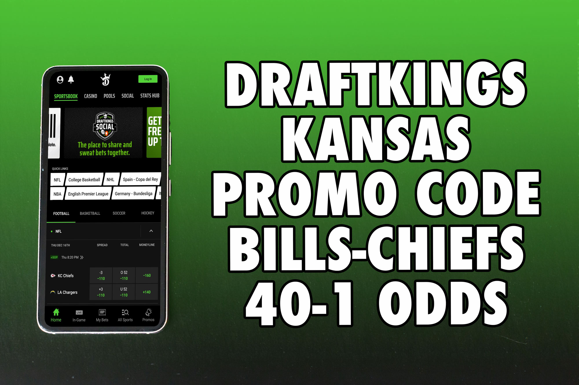 DraftKings Kansas promo code scores Bills-Chiefs 40-1 odds 