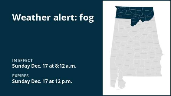 Expect heavy fog in northern Alabama through midday Sunday