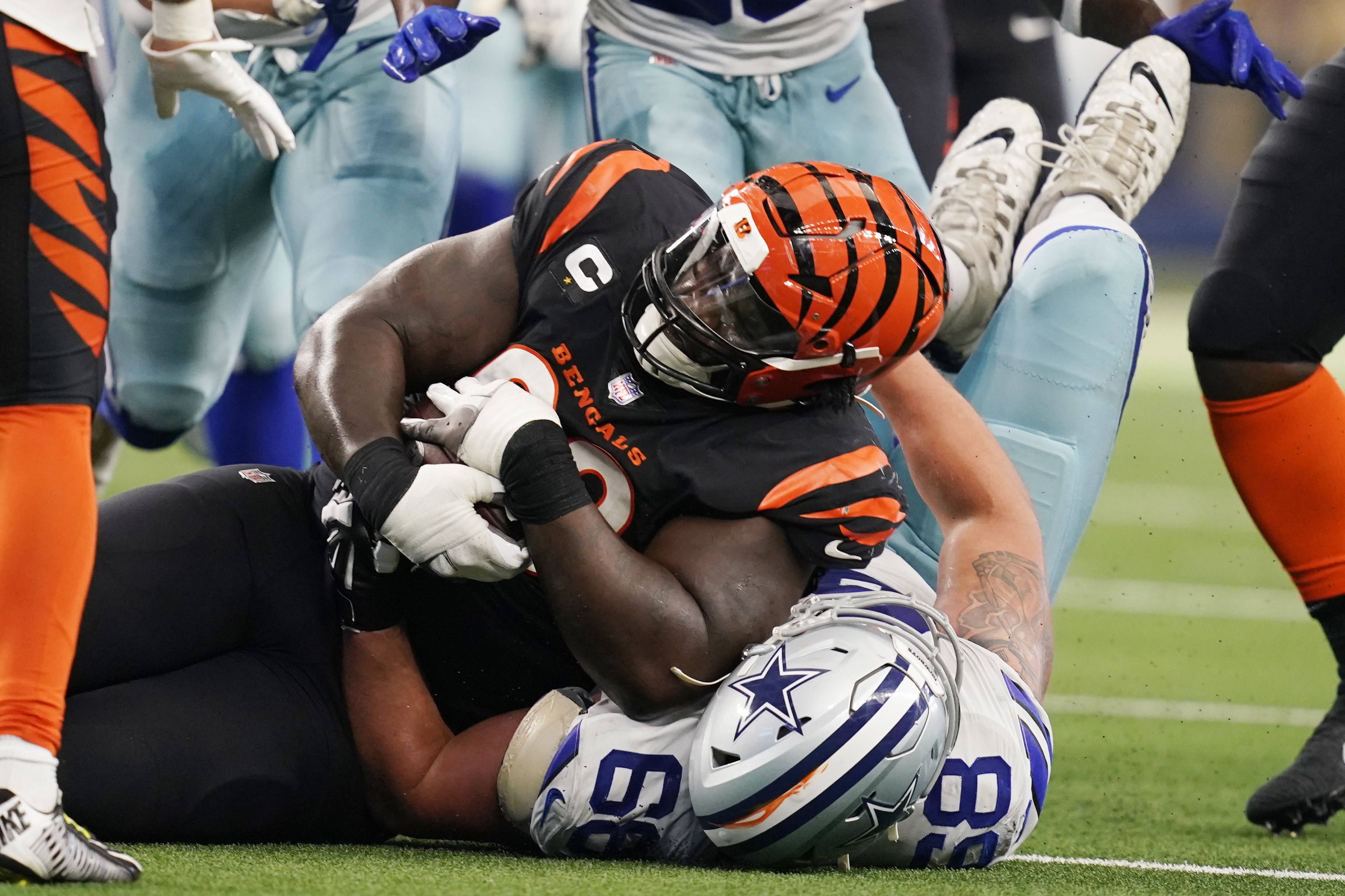 Dallas Cowboys defensive end Dante Fowler Jr. (56) is seen on the sidelines  during an NFL football game against the Cincinnati Bengals, Sunday, Sept.  18, 2022, in Arlington, Texas. Dallas won 20-17. (