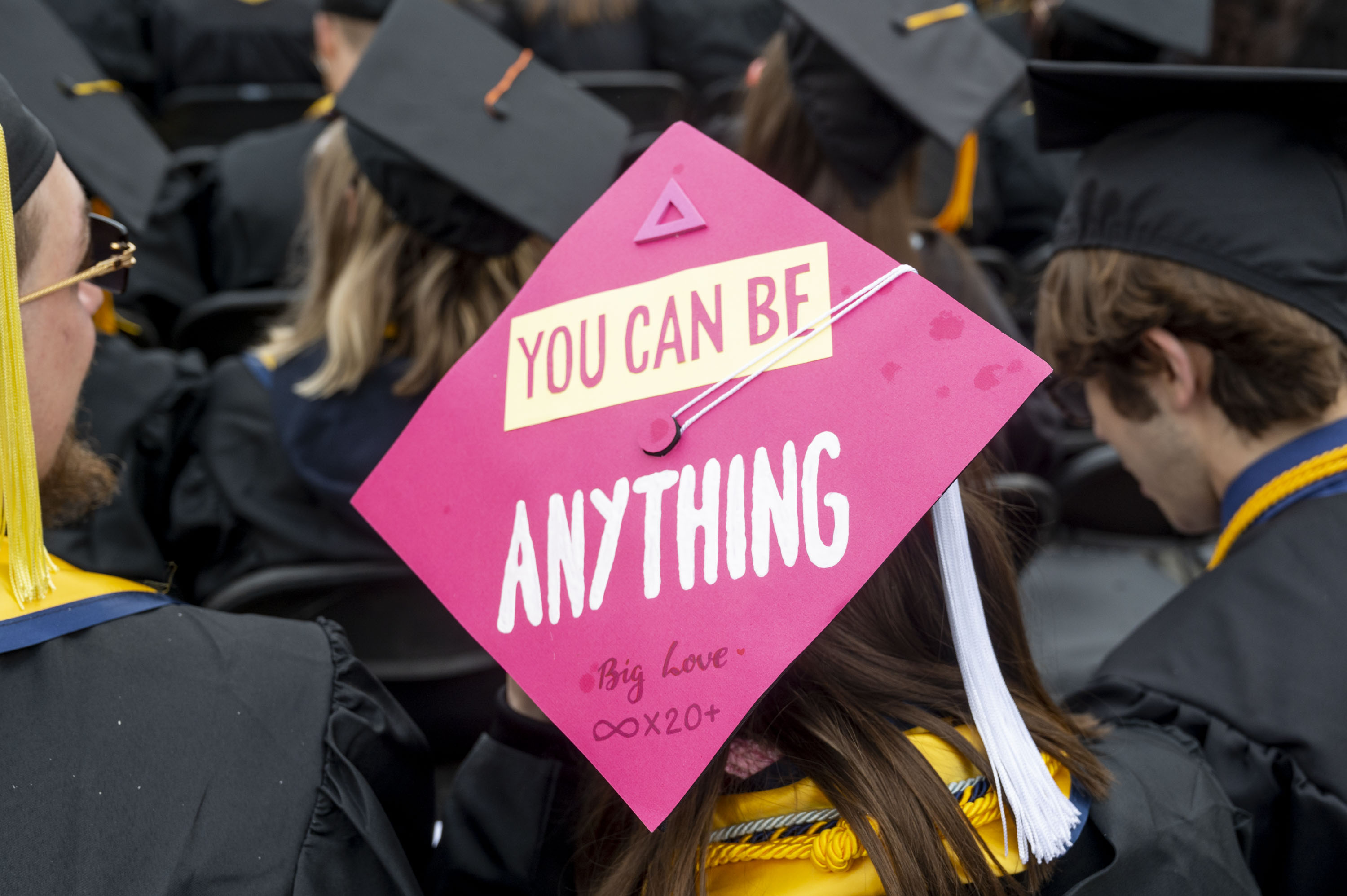 50 decorated caps from University of Michigan Spring Commencement