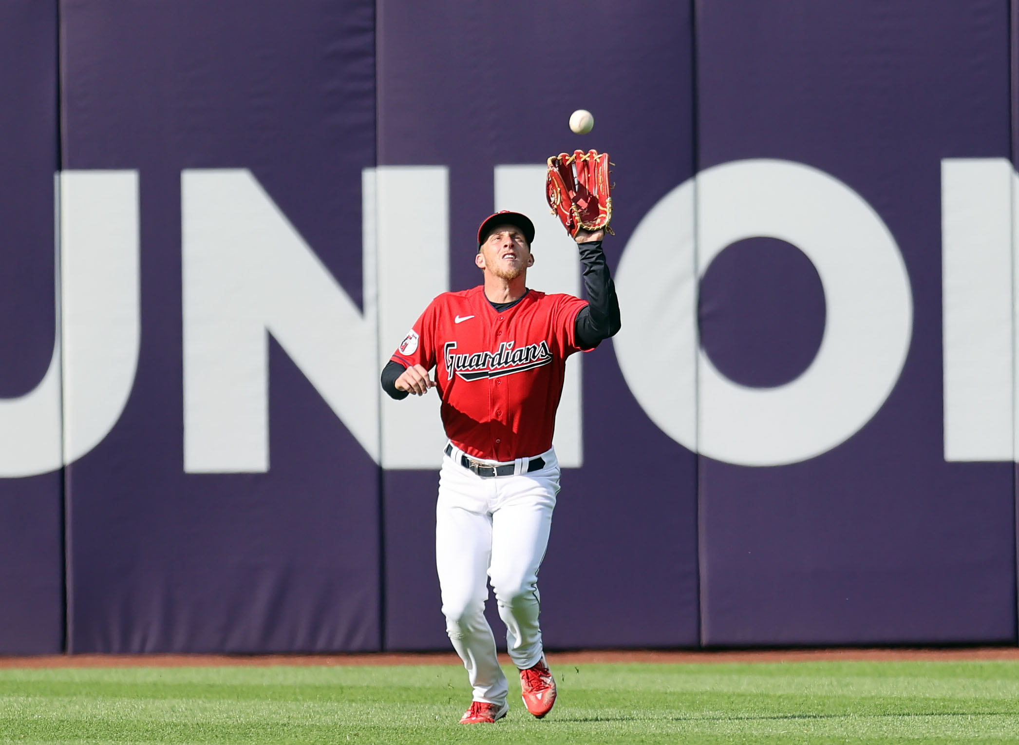 CLEVELAND, OH - APRIL 12: Cleveland Guardians center fielder Myles