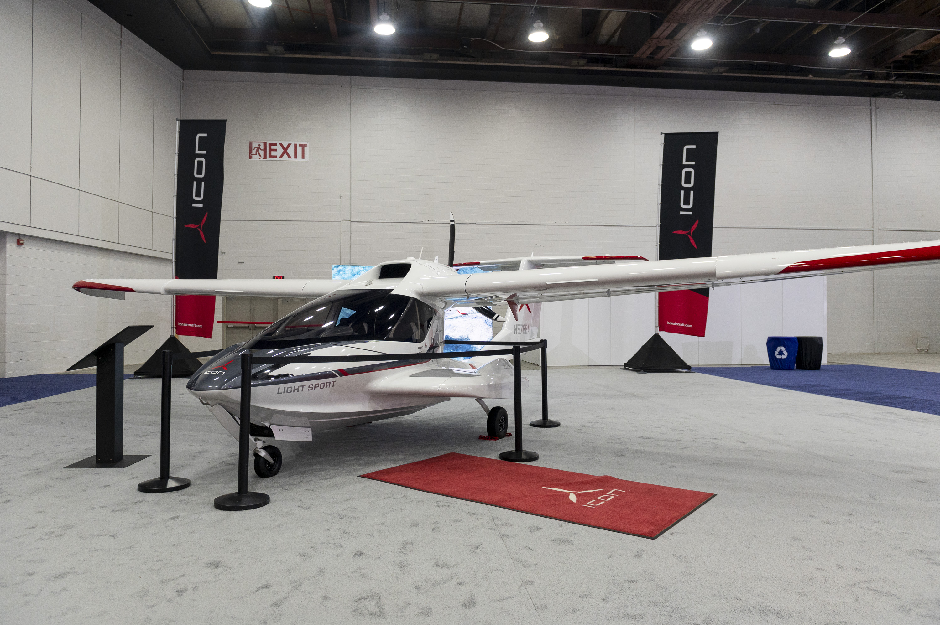 An ICON A5 light sport aircraft on display as the 2022 North American International Auto Show begins with media preview day at Huntington Place in Detroit on Wednesday, Sept. 14 2022.