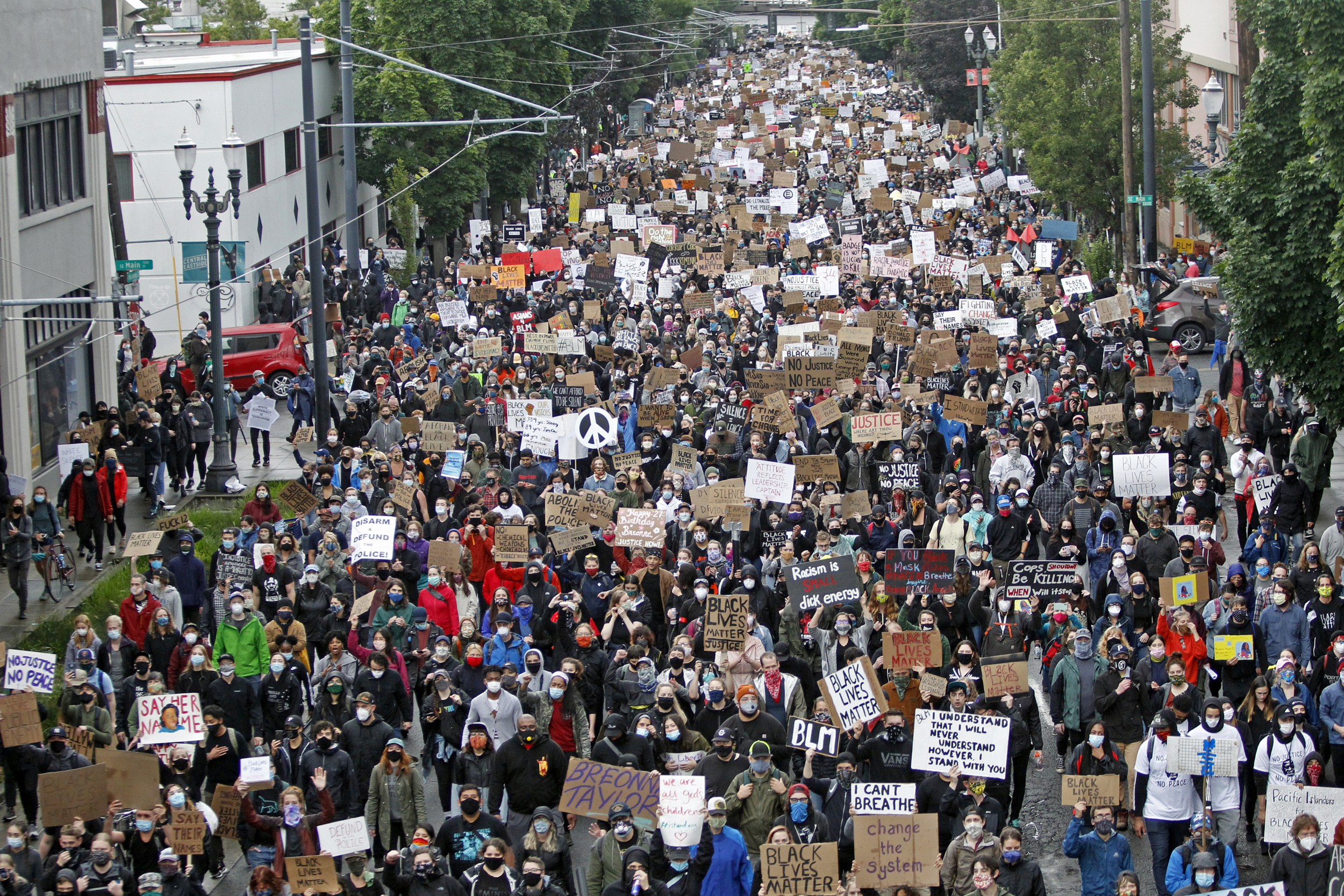 Thousands of protesters marched from Revolution Hall in Southeast Portland to Tom McCall Waterfront Park in downtown to demonstrate against the death of George Floyd, a black man killed by police in Minneapolis. Sean Meagher/Staff