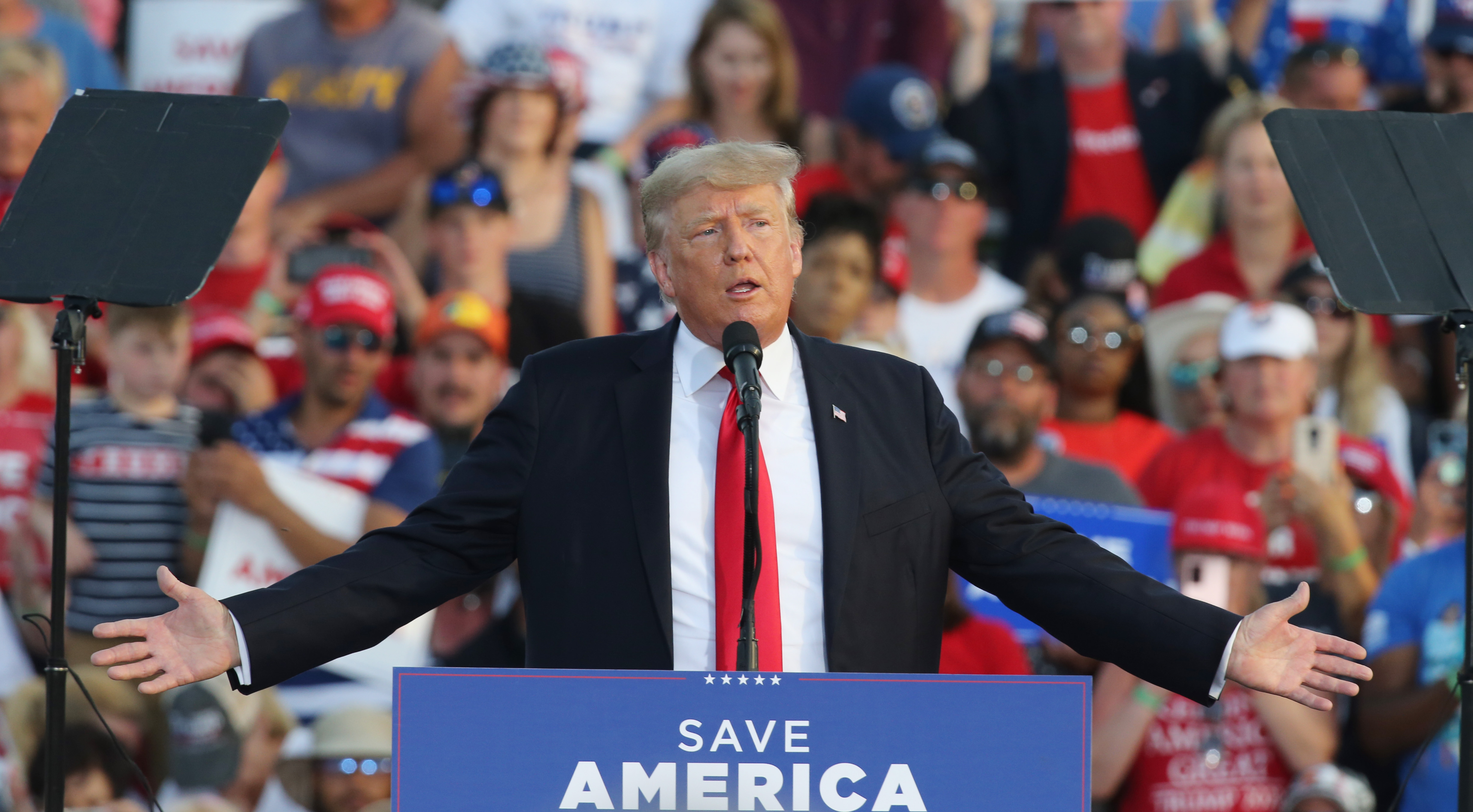 President Donald Trump holds first rally since leaving office at the ...