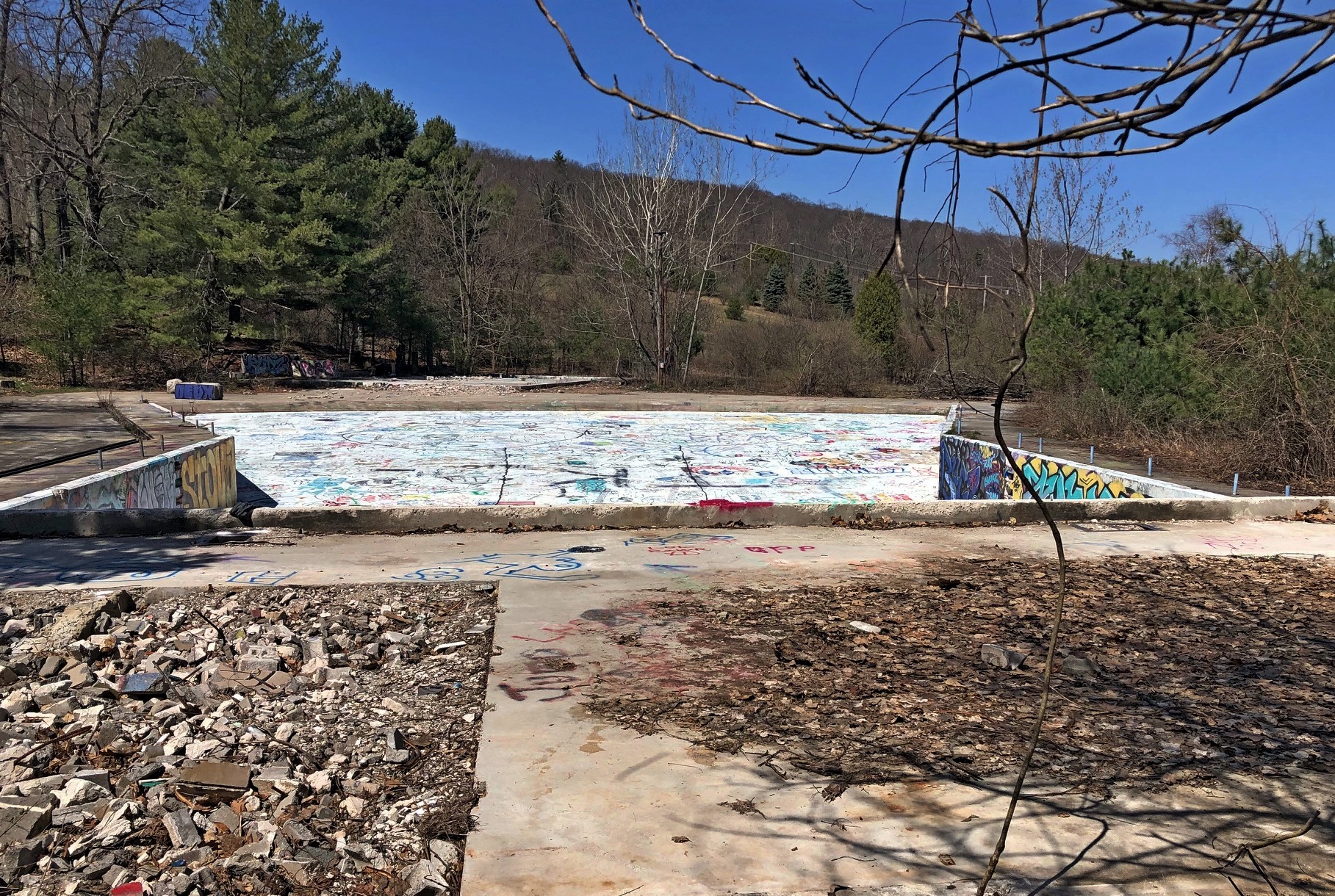 Site of the former wave pool at Mt. Tom ski area. It's now used mostly by skateboarders if it is used at all.