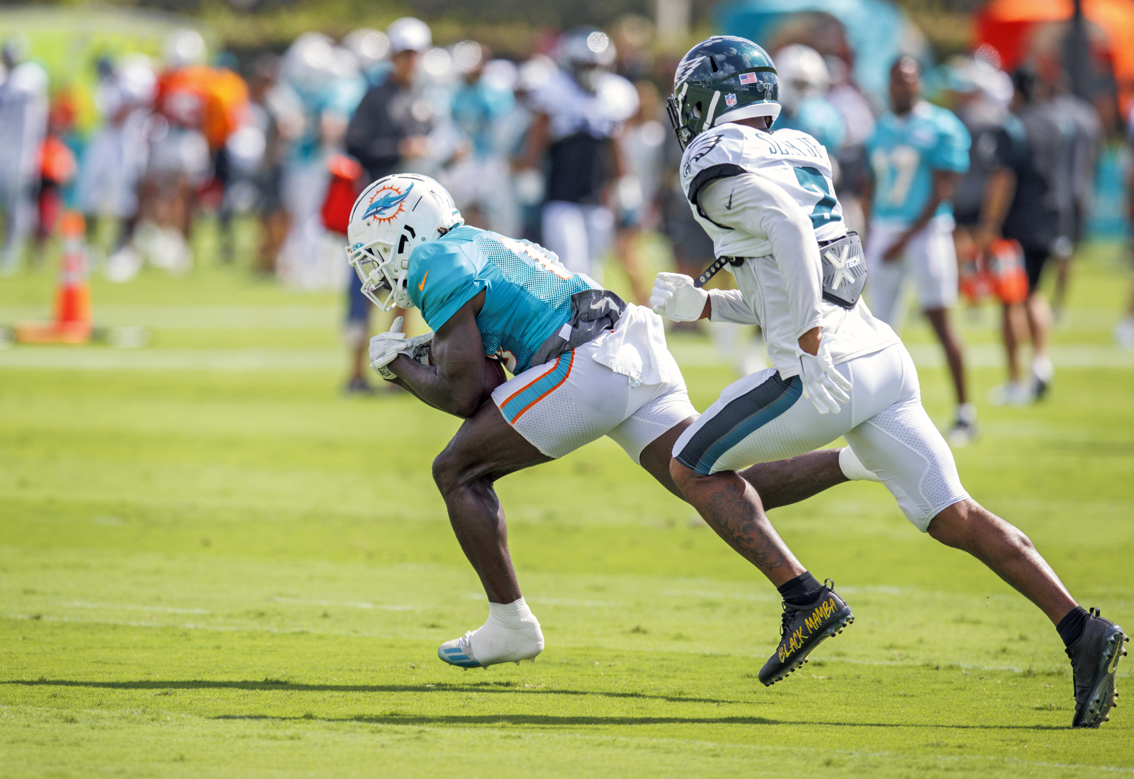 Tyreek Hill Miami Dolphins Unsigned Celebrates a Touchdown Photograph