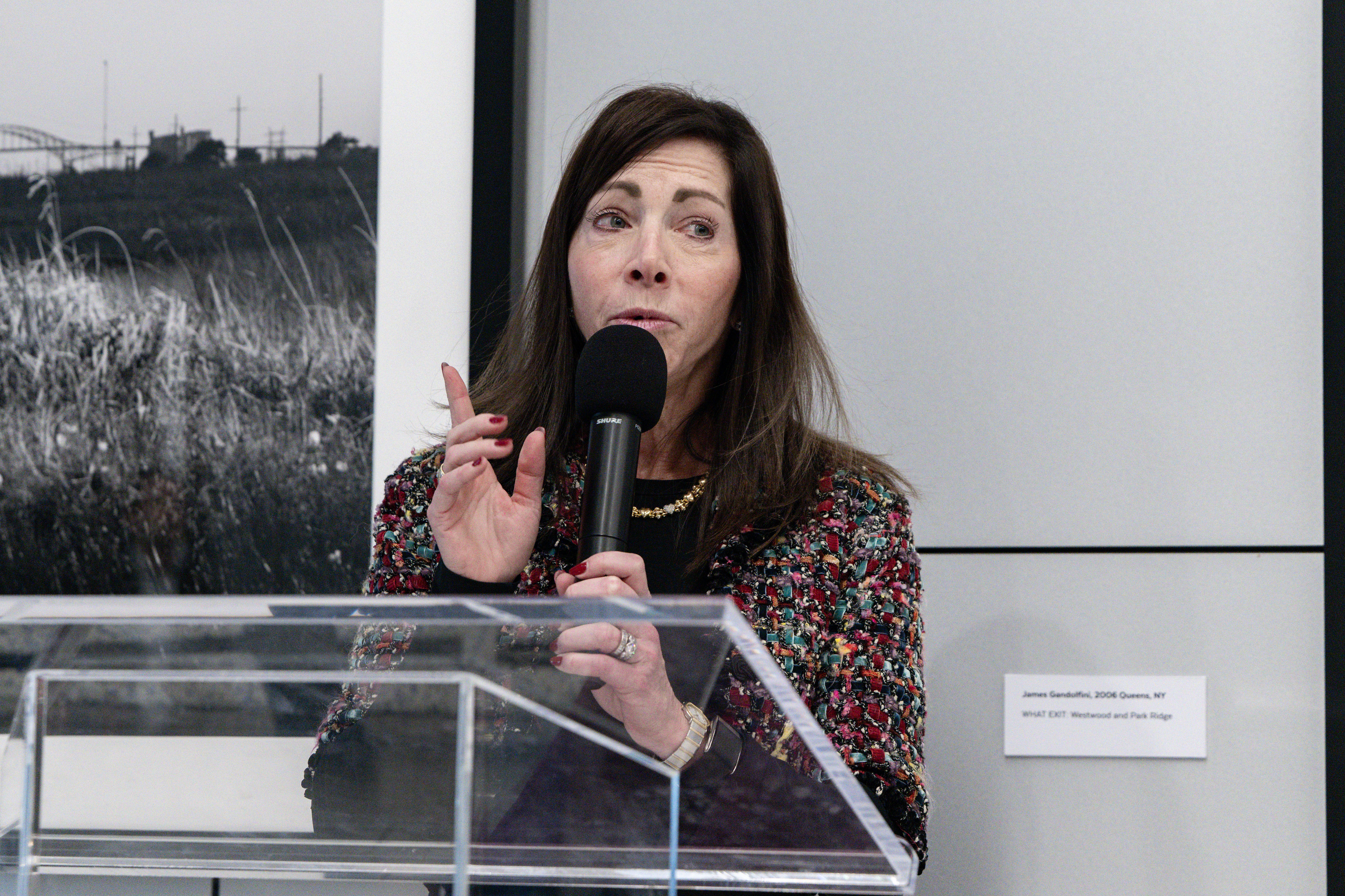 First Lady of New Jersey, Tammy Murphy speaks at the opening of a photo exhibit called "What Exit: The Spirit of New Jersey: Photographs by Timothy White”, at Newark Liberty International Airport. Saturday, January 17, 2026