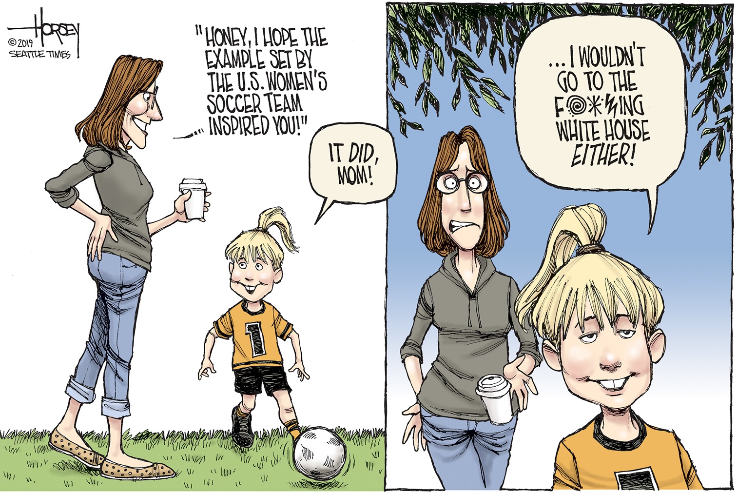 Editorial cartoons for July 14, 2019 Womens soccer, Jeffrey Epstein, divided Democrats
