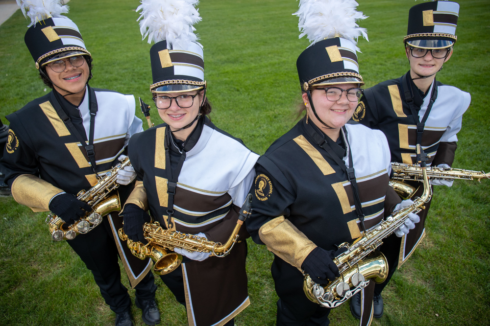 The Milton S. Hershey School high school marching band saxophones in Hershey, Pa., Oct. 19, 2022.Mark Pynes | pennlive.com