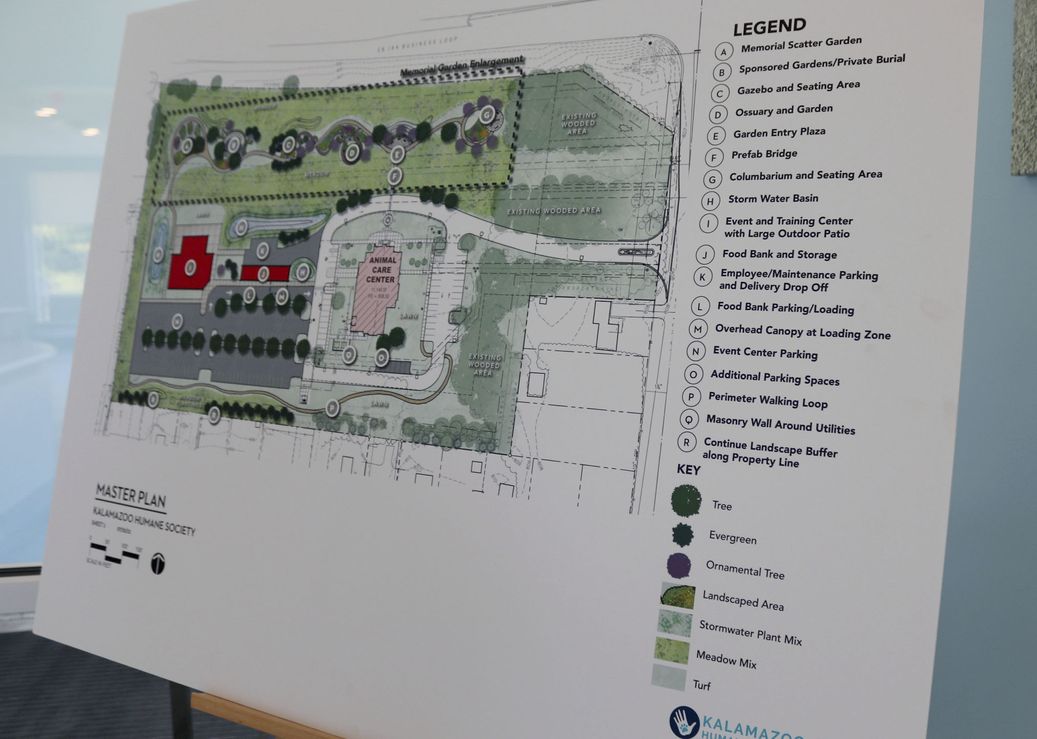 Construction plans sit in lobby on Tuesday, Aug. 23, 2022, at Charles and Lynn Zhang Animal Care & Resource Center receives clients in Kalamazoo. At the grand opening, the Kalamazoo Humane Society revealed their plans of expanding the facility.