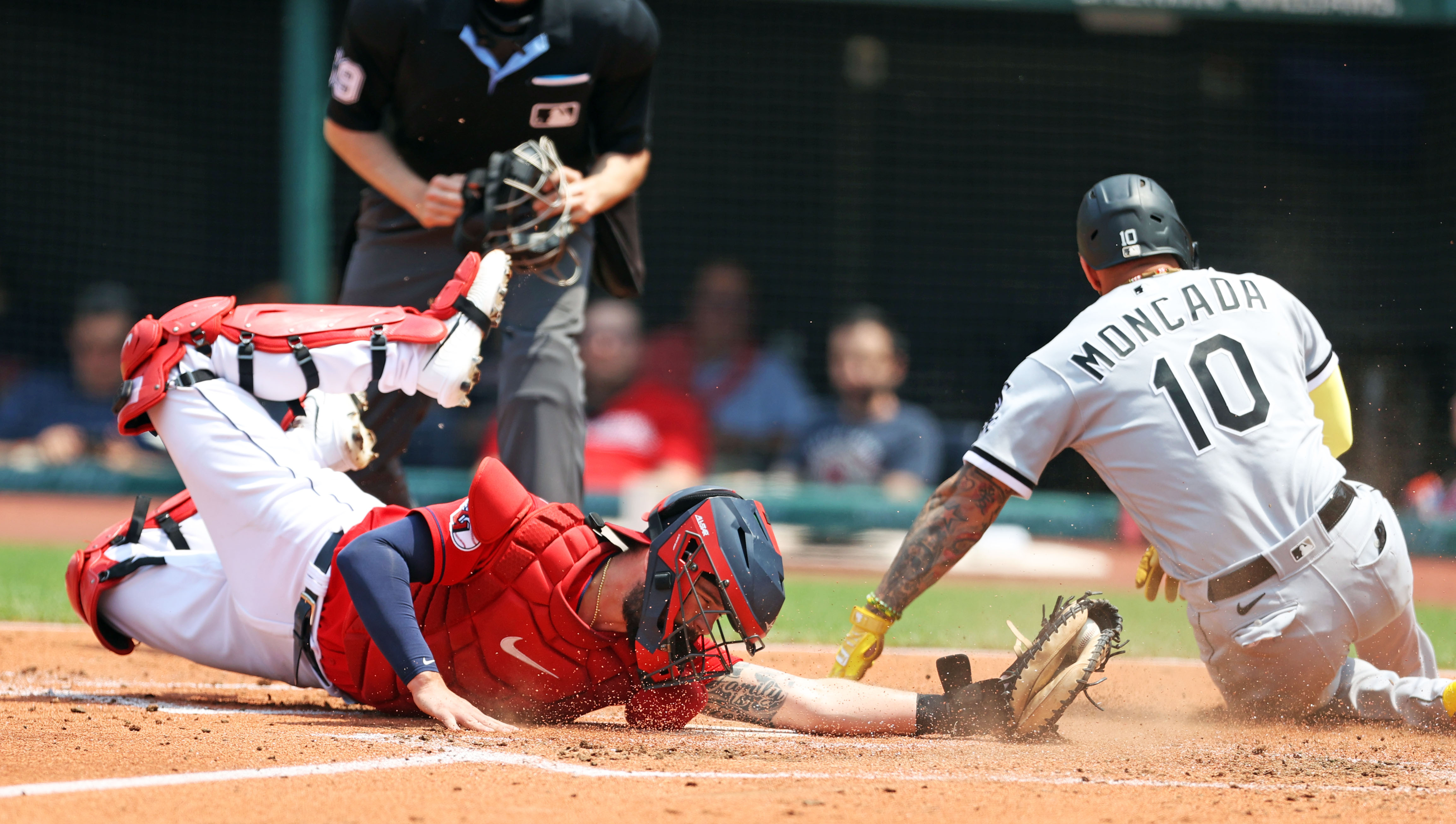 Andrew Vaughn and Yoan Moncada of the Chicago White Sox celebrate