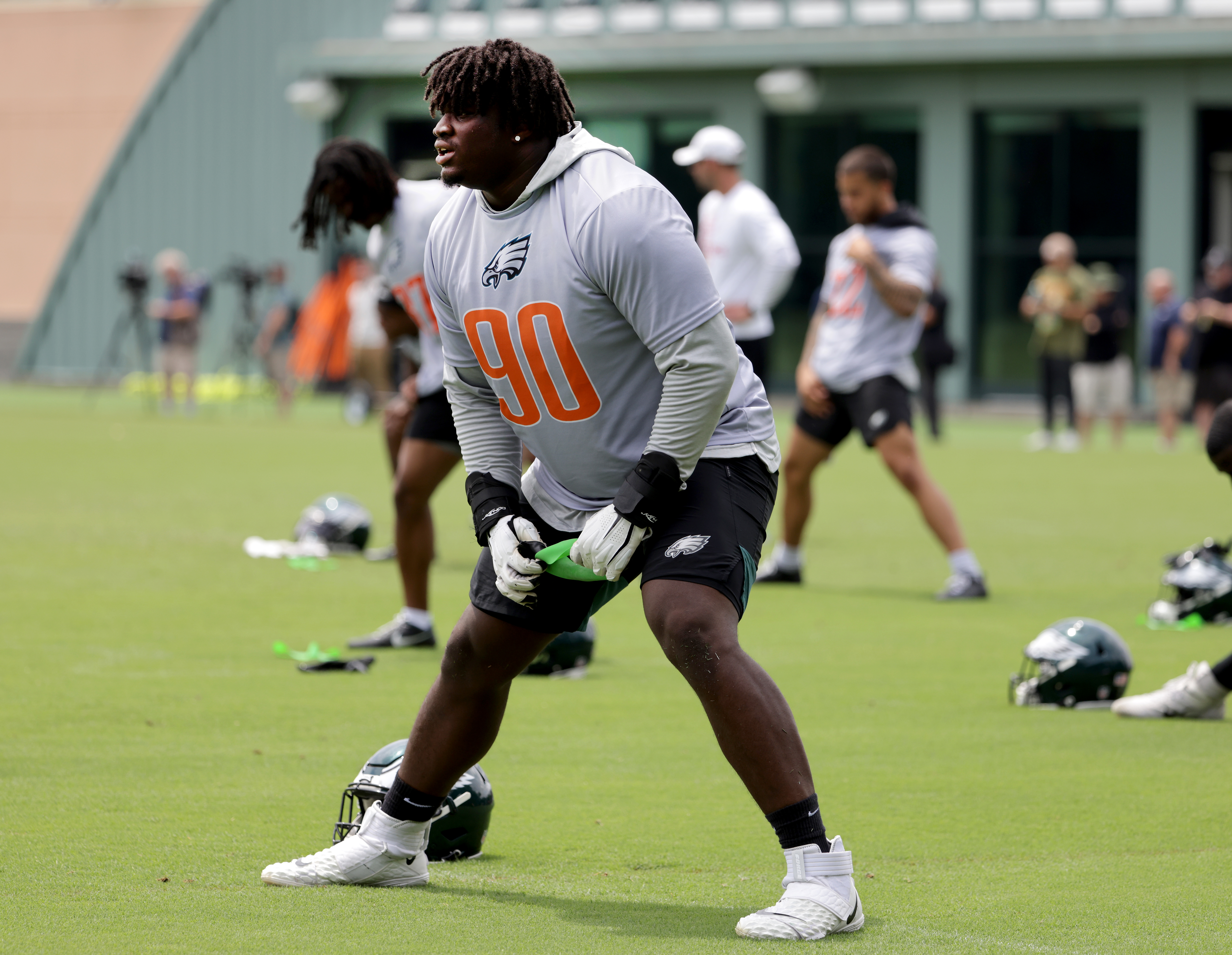 PHILADELPHIA, PA - JUNE 01: Philadelphia Eagles defensive tackle Jordan  Davis (90) looks on during