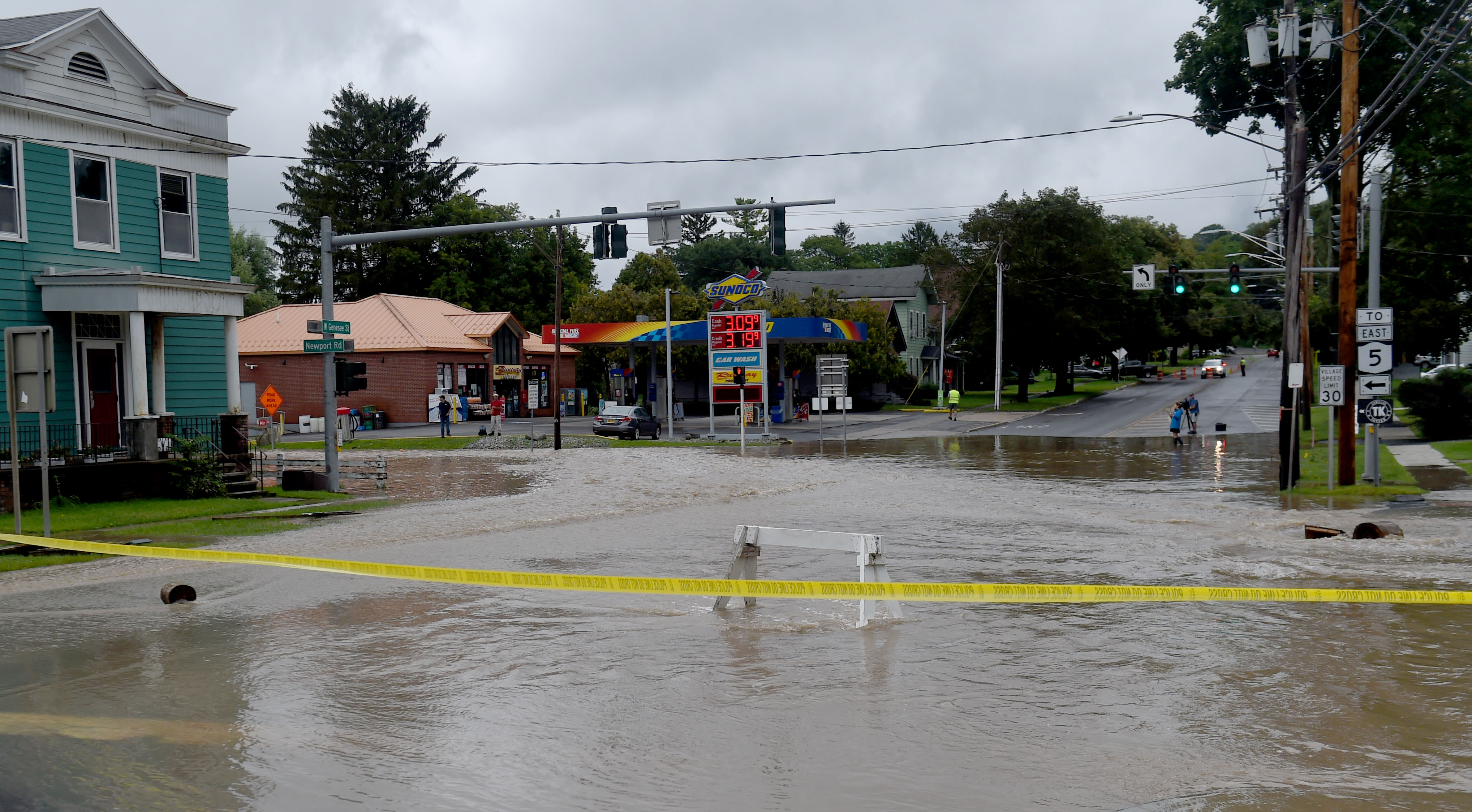 A view of Genesee Street in Camillus which was closed August 19, 2021, after heavy rain caused flooding in Central New York. A lot of flooding occurred along Ninemile Creek in Camillus and Marcellus. Dennis Nett | dnett@syracuse.com