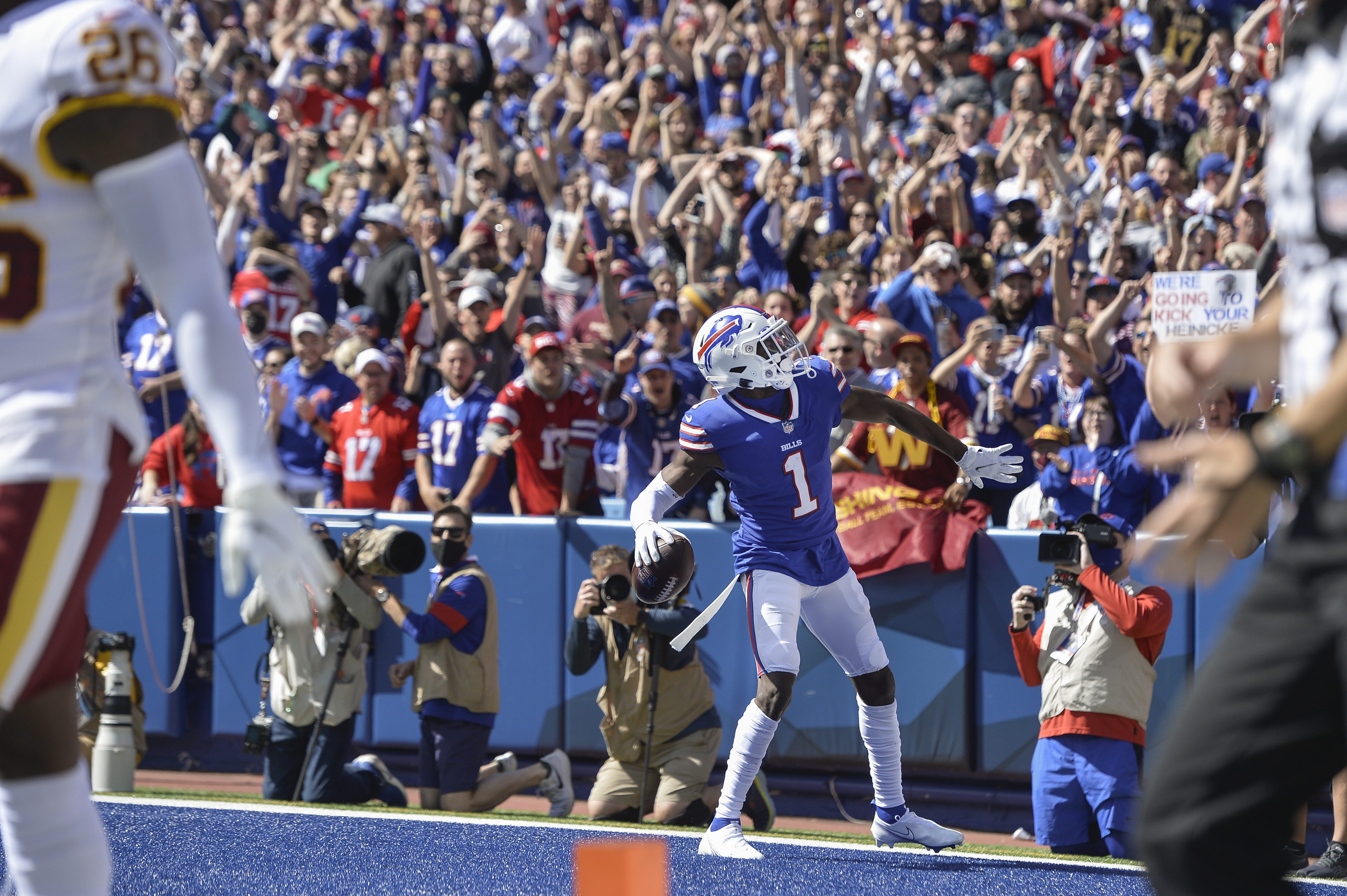 Washington Football Team quarterback Taylor Heinicke looks to pass during  the first half of an NFL football game against the Buffalo Bills Sunday,  Sept. 26, 2021, in Orchard Park, N.Y. (AP Photo/Adrian