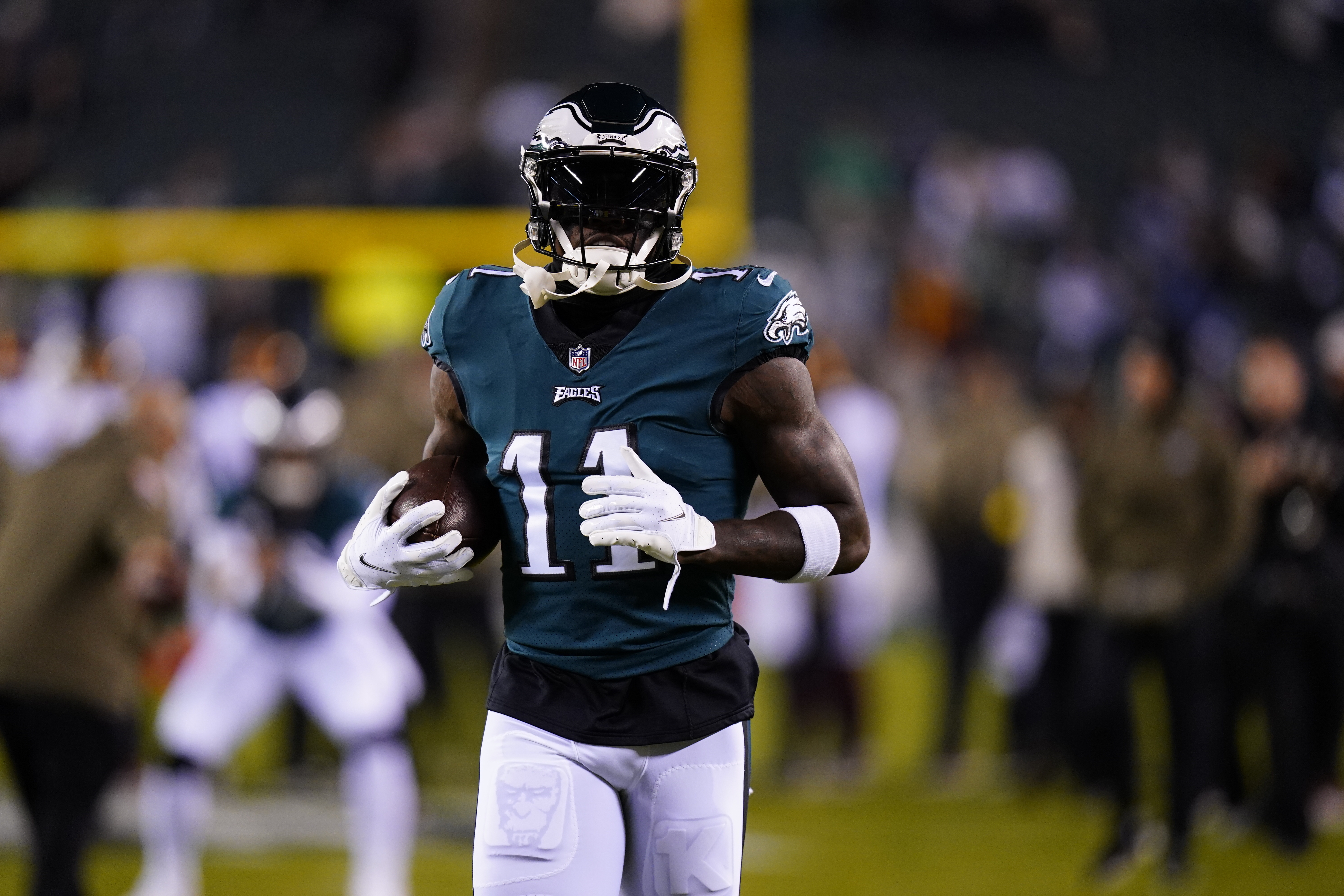 Eagles defensive back Brown wears a mask during player