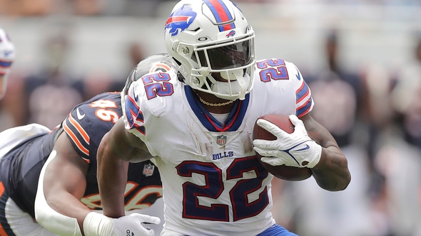 Buffalo Bills running back Damien Harris (22) walks off the field